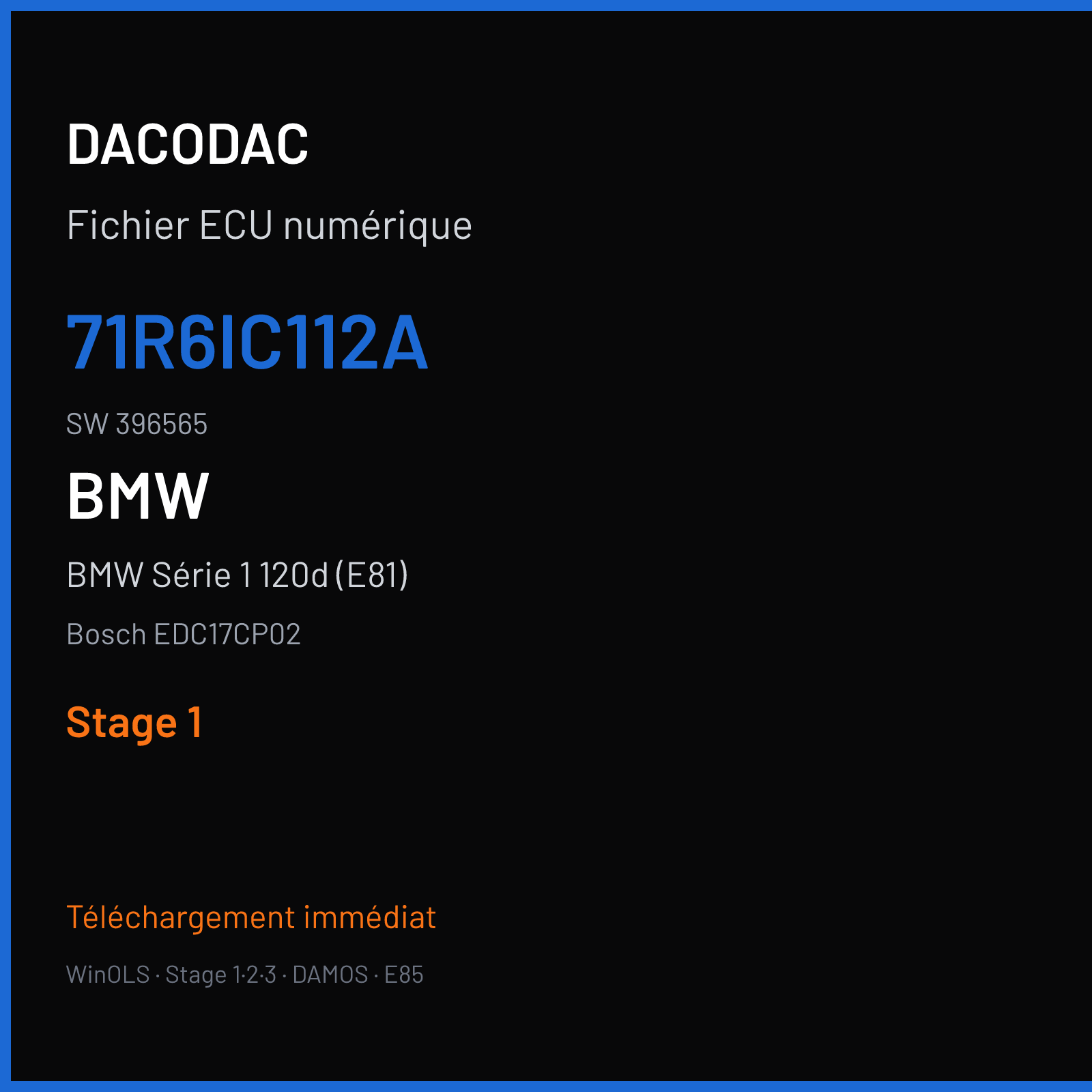 BMW Série 1 120d (E81) (2009) — Bosch EDC17CP02 — 71R6IC112A · 396565 — Stage 1