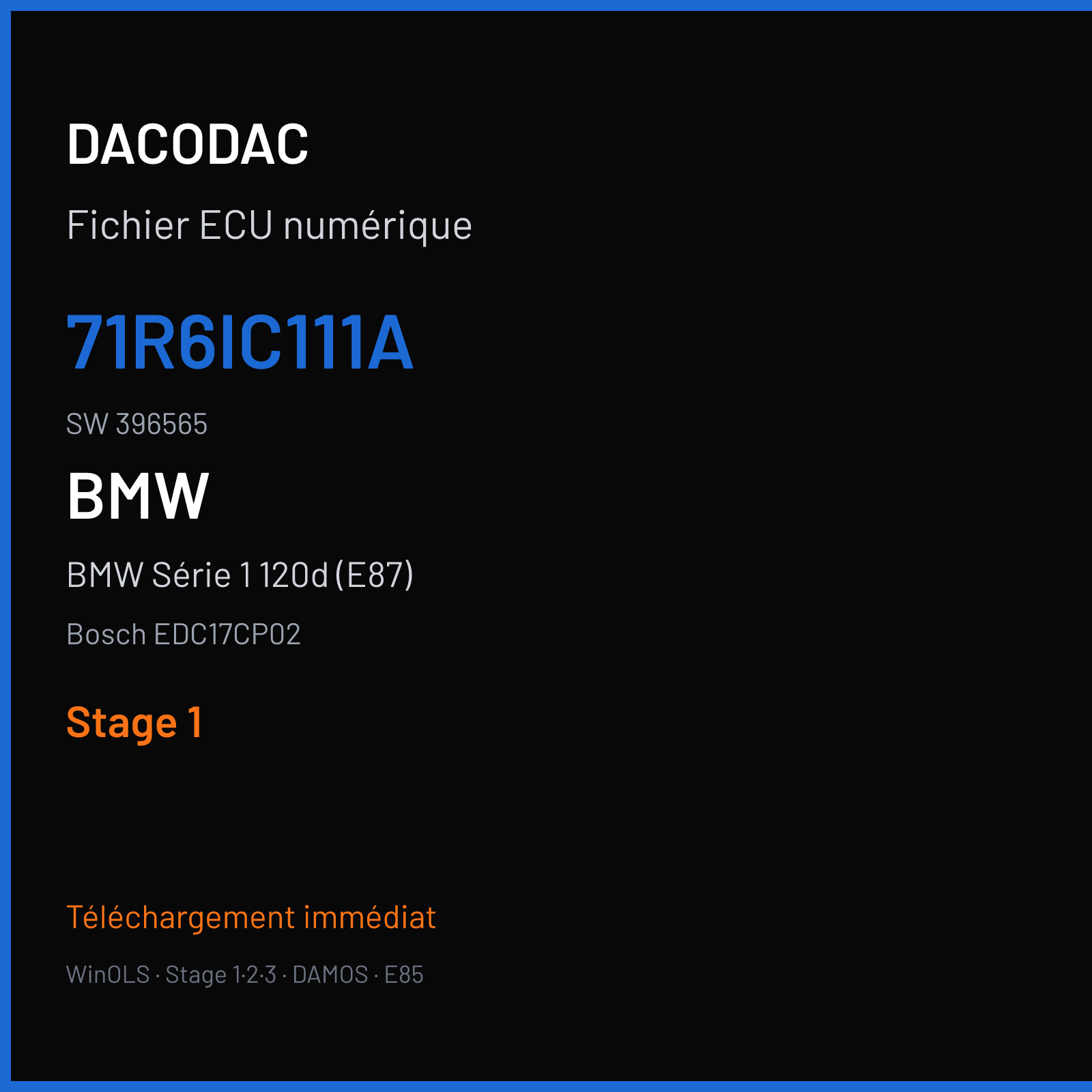 BMW Série 1 120d (E87) — Bosch EDC17CP02 — 71R6IC111A · 396565 — Stage 1