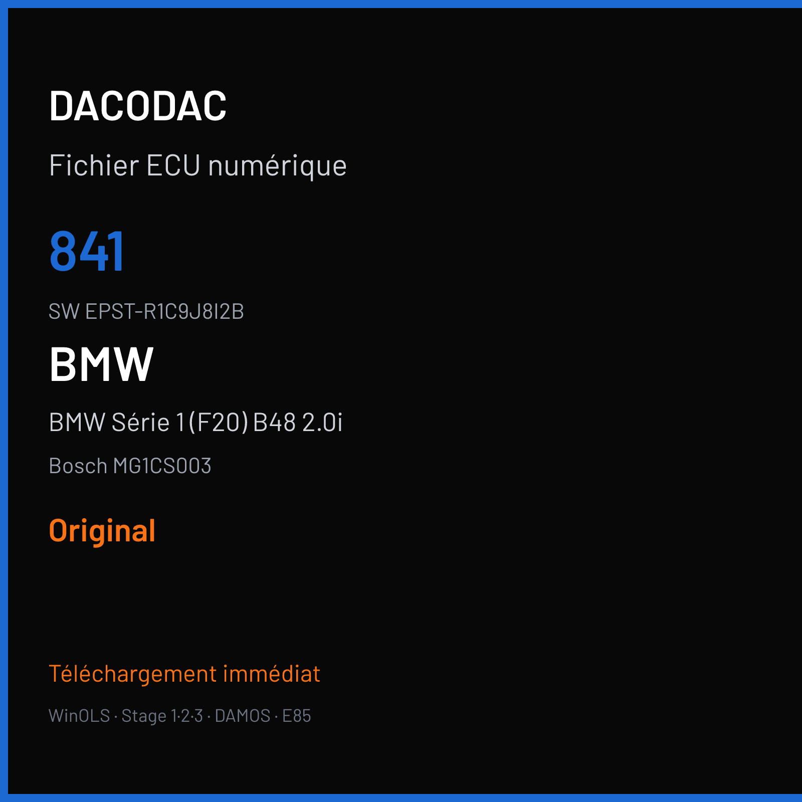 BMW Série 1 (F20) B48 2.0i (2019) — Bosch MG1CS003 — 841 · EPST-R1C9J8I2B — Original