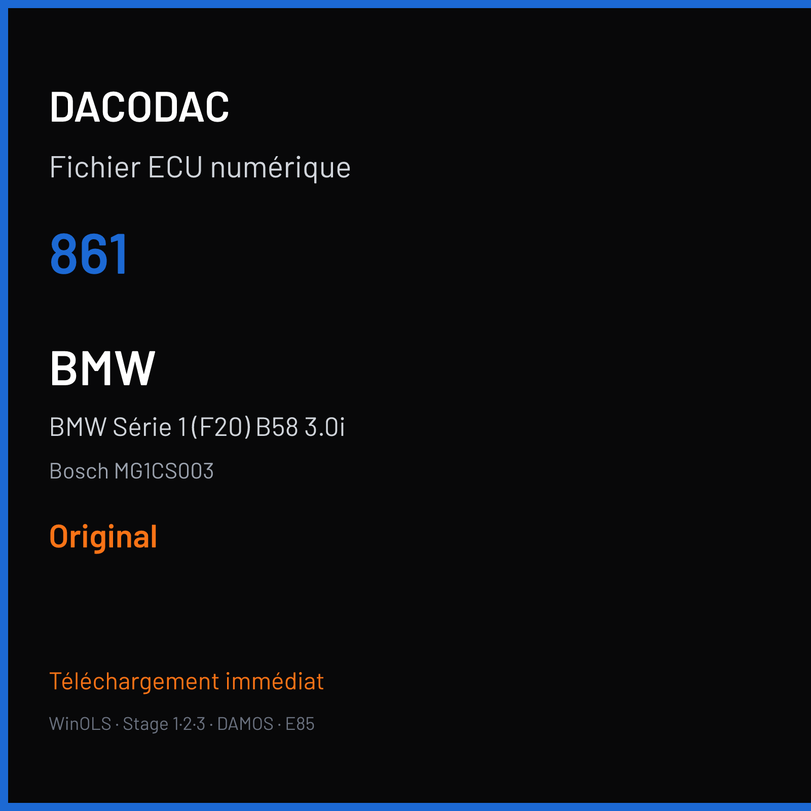 BMW Série 1 (F20) B58 3.0i (2015) — Bosch MG1CS003 — 861 — Original
