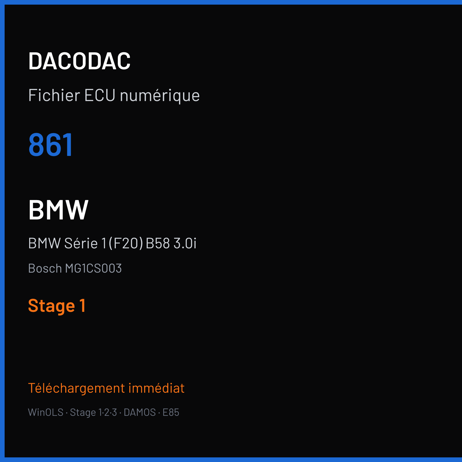 BMW Série 1 (F20) B58 3.0i — Bosch MG1CS003 — 861 — Stage 1
