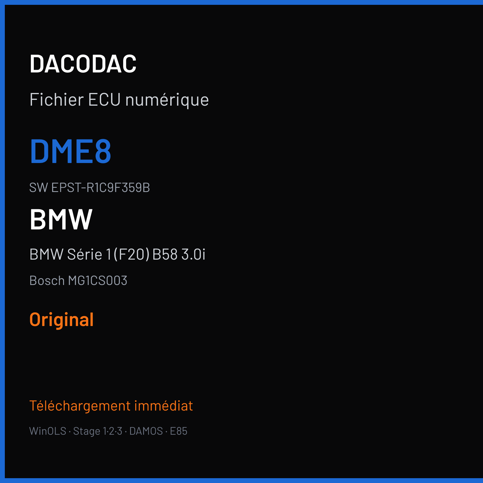 BMW Série 1 (F20) B58 3.0i (2015) — Bosch MG1CS003 — DME8 · EPST-R1C9F359B — Original