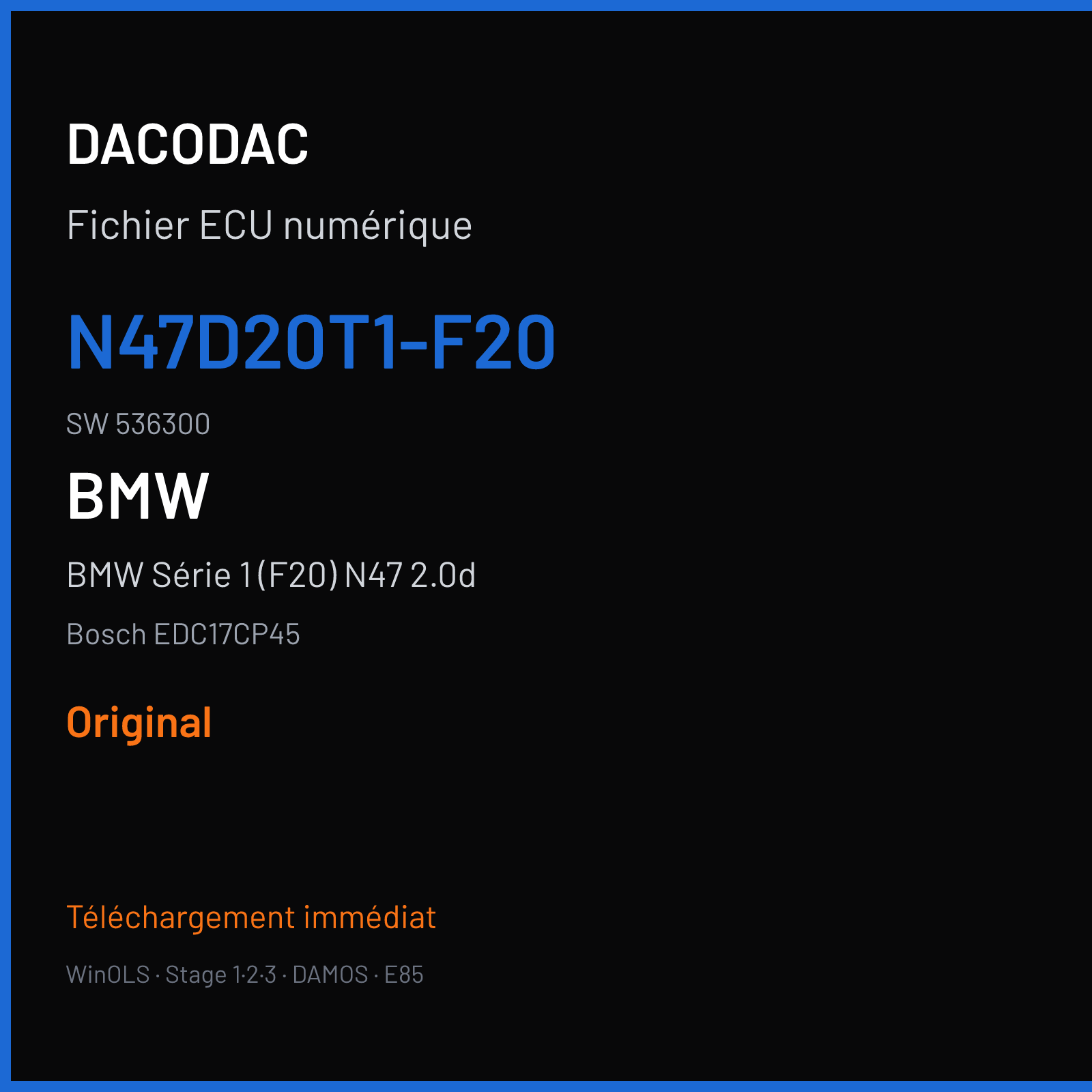 BMW Série 1 (F20) N47 2.0d — Bosch EDC17CP45 — N47D20T1-F20 · 536300 — Original