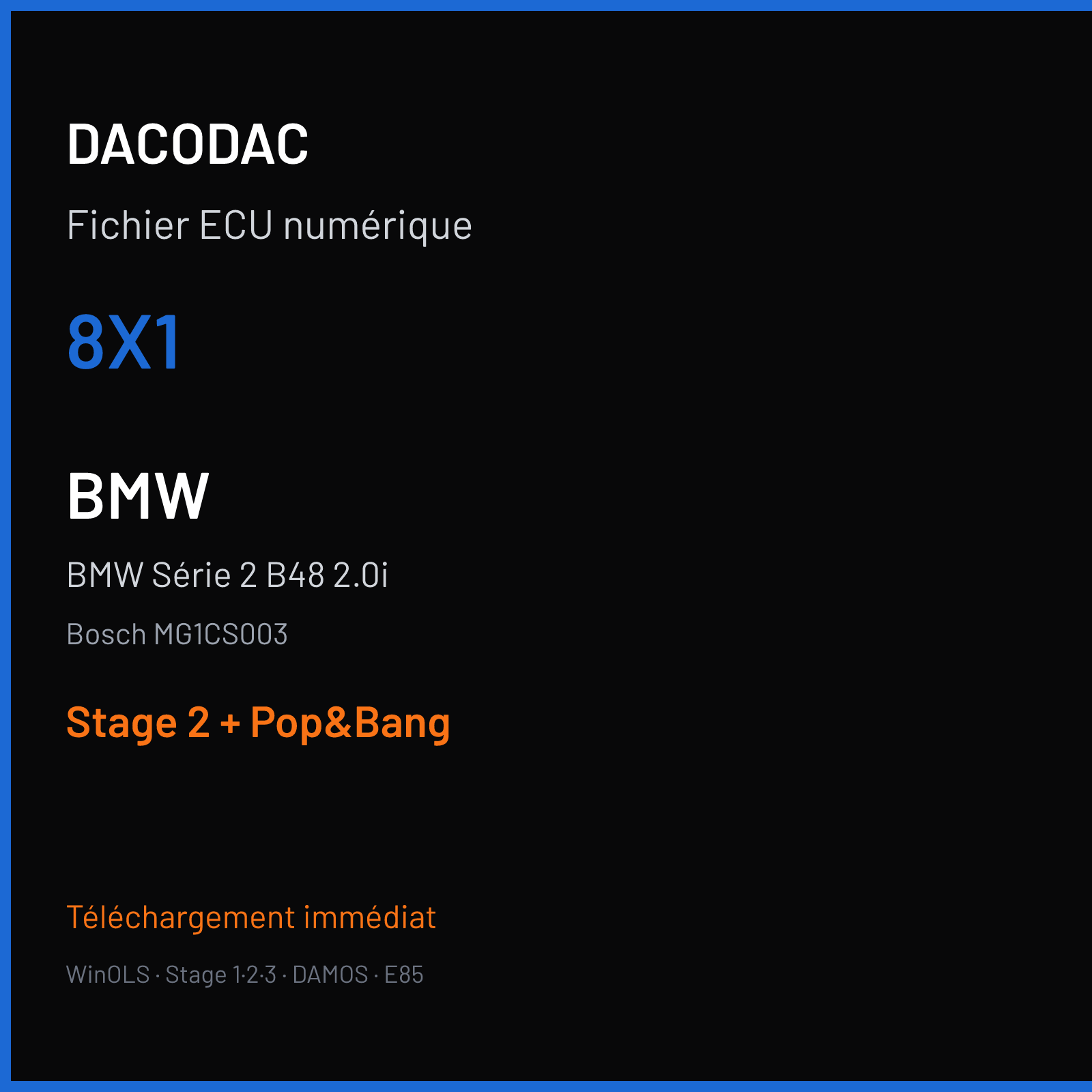BMW Série 2 B48 2.0i (2017) — Bosch MG1CS003 — 8X1 — Stage 2 + Pop&Bang