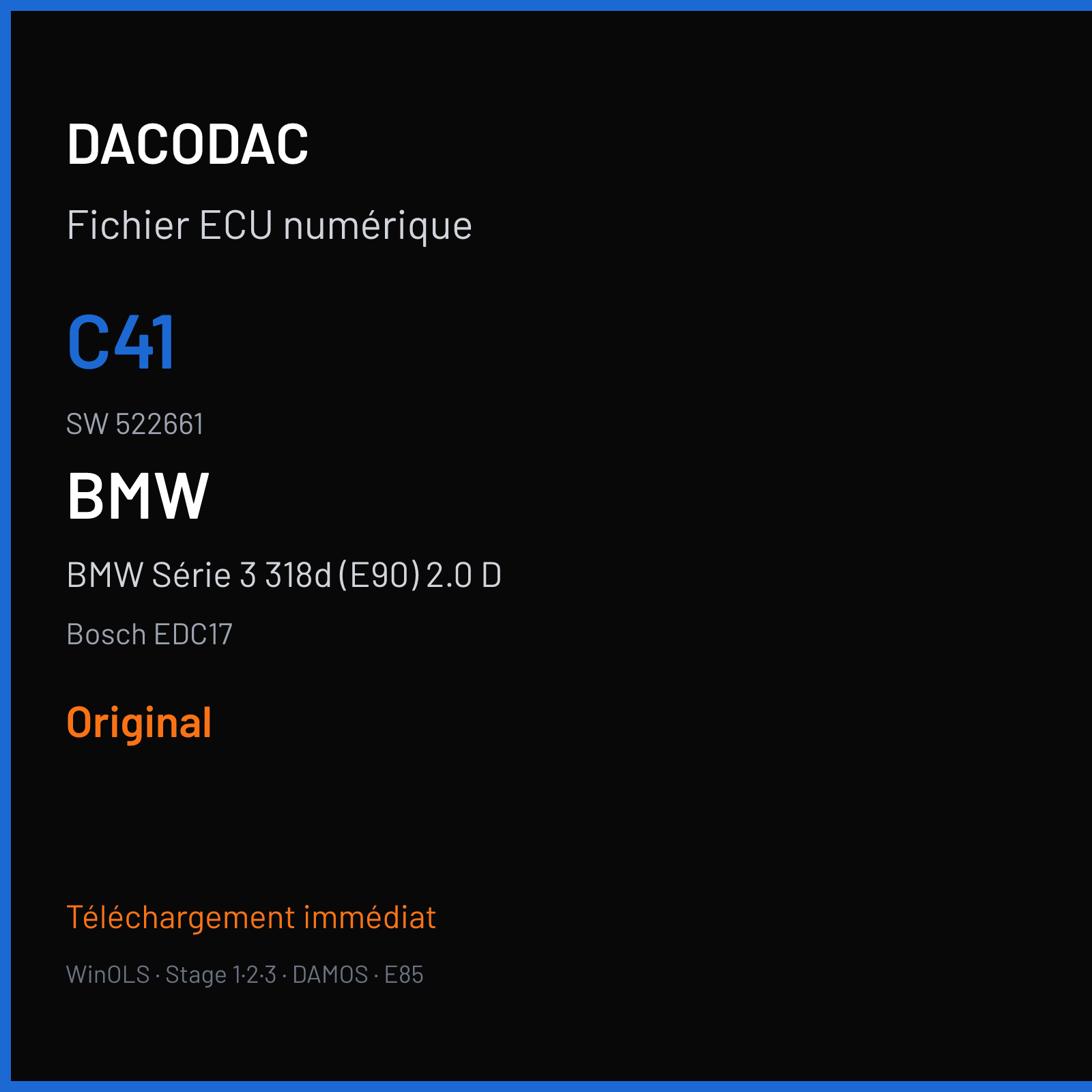 BMW Série 3 318d (E90) 2.0 D (2010) — Bosch EDC17 — C41 · 522661 — Original
