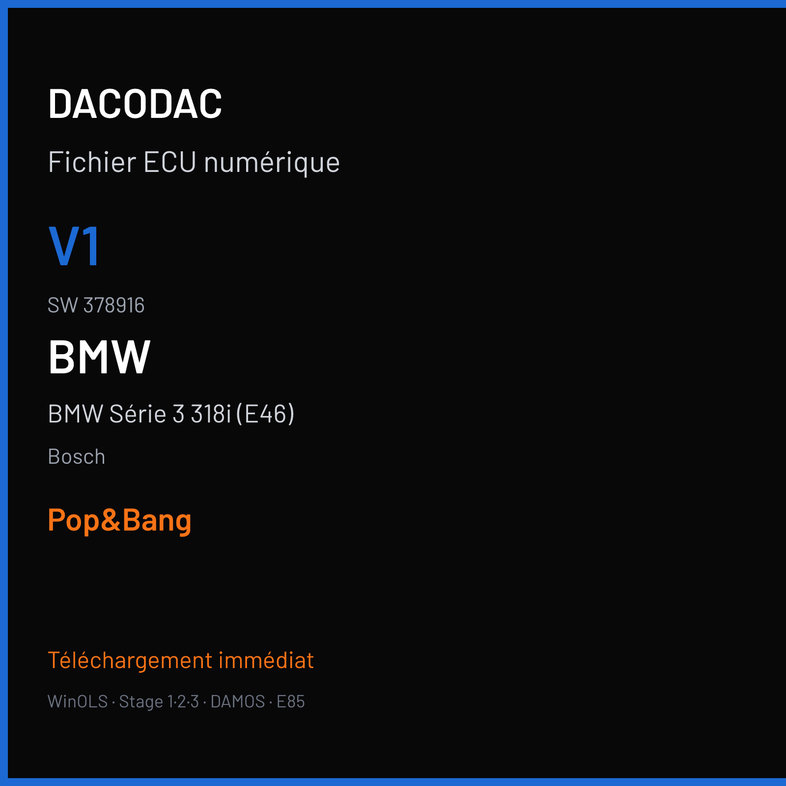 BMW Série 3 318i (E46) — Bosch — V1 · 378916 — Pop&Bang