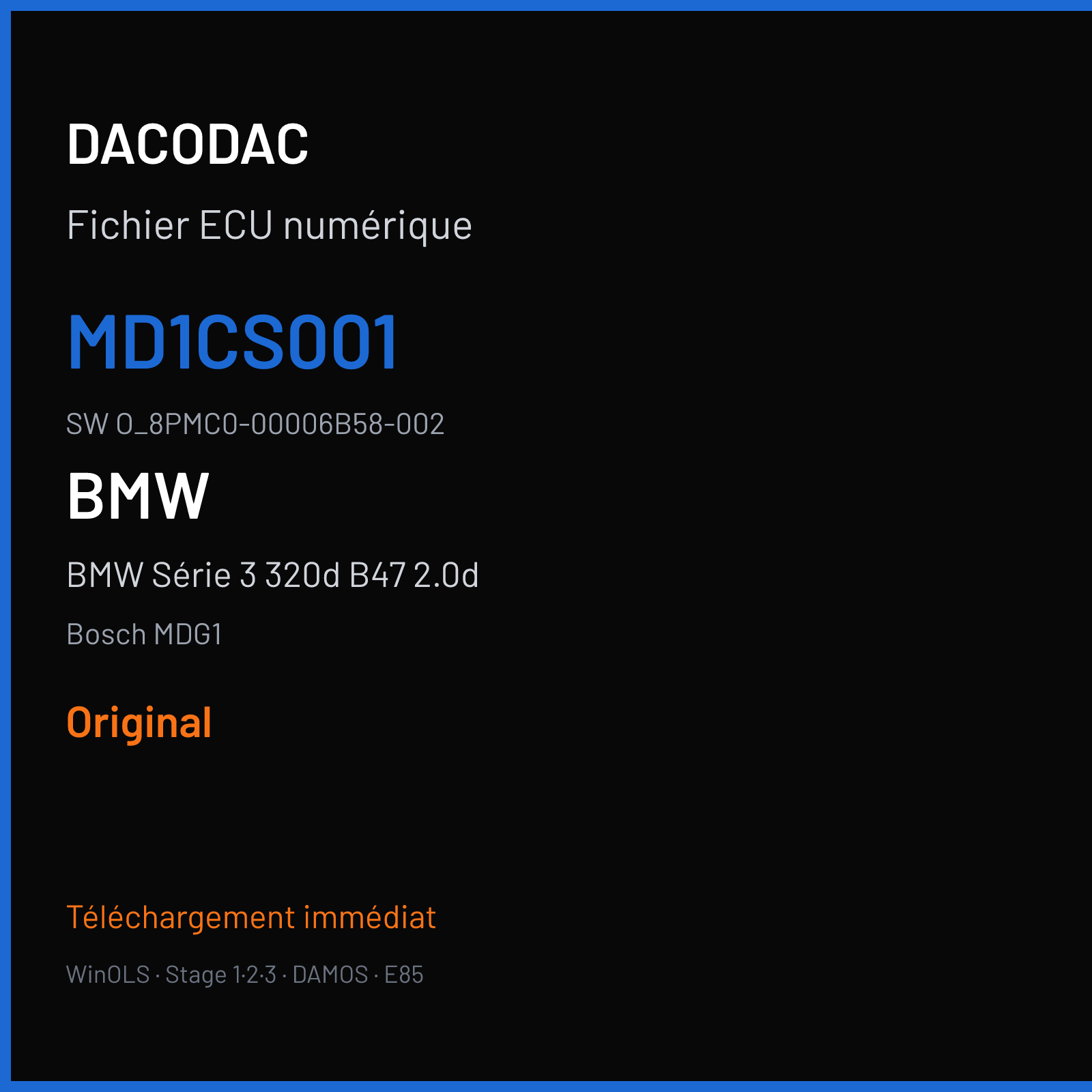 BMW Série 3 320d B47 2.0d (2020) — Bosch MDG1 — MD1CS001 · O_8PMC0-00006B58-002 — Original