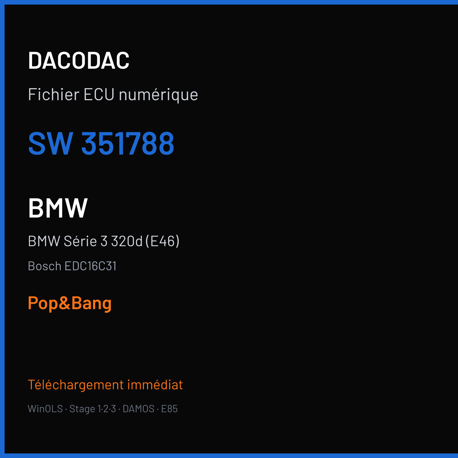 BMW Série 3 320d (E46) (2005) — Bosch EDC16C31 — 351788 — Pop&Bang