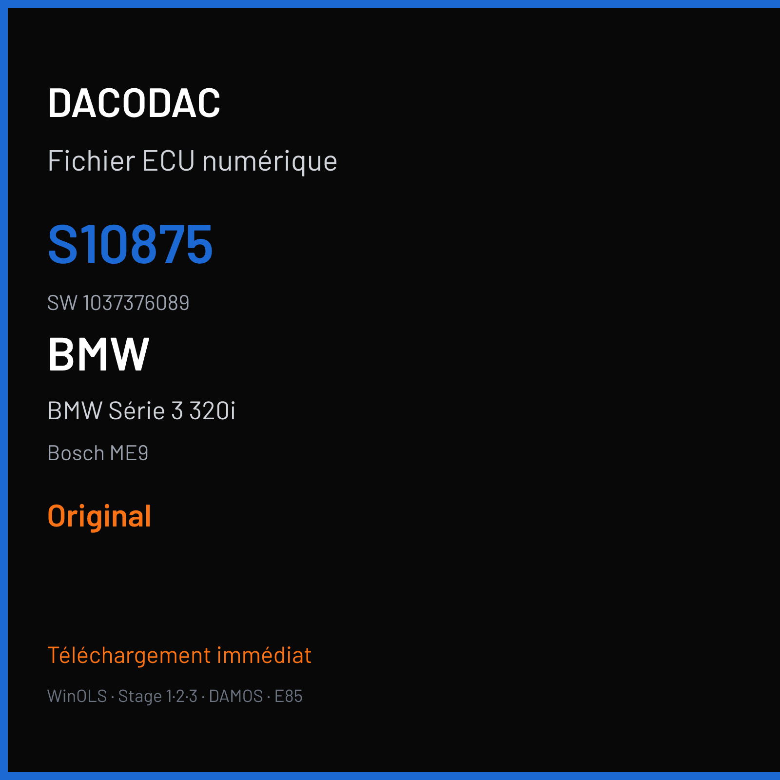 BMW Série 3 320i (2006) — Bosch ME9 — S10875 · 1037376089 — Original