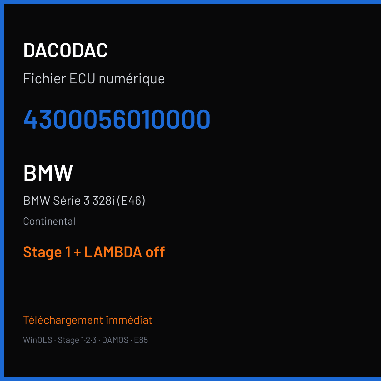 BMW Série 3 328i (E46) (2004) — Continental — 4300056010000 — Stage 1 + LAMBDA off