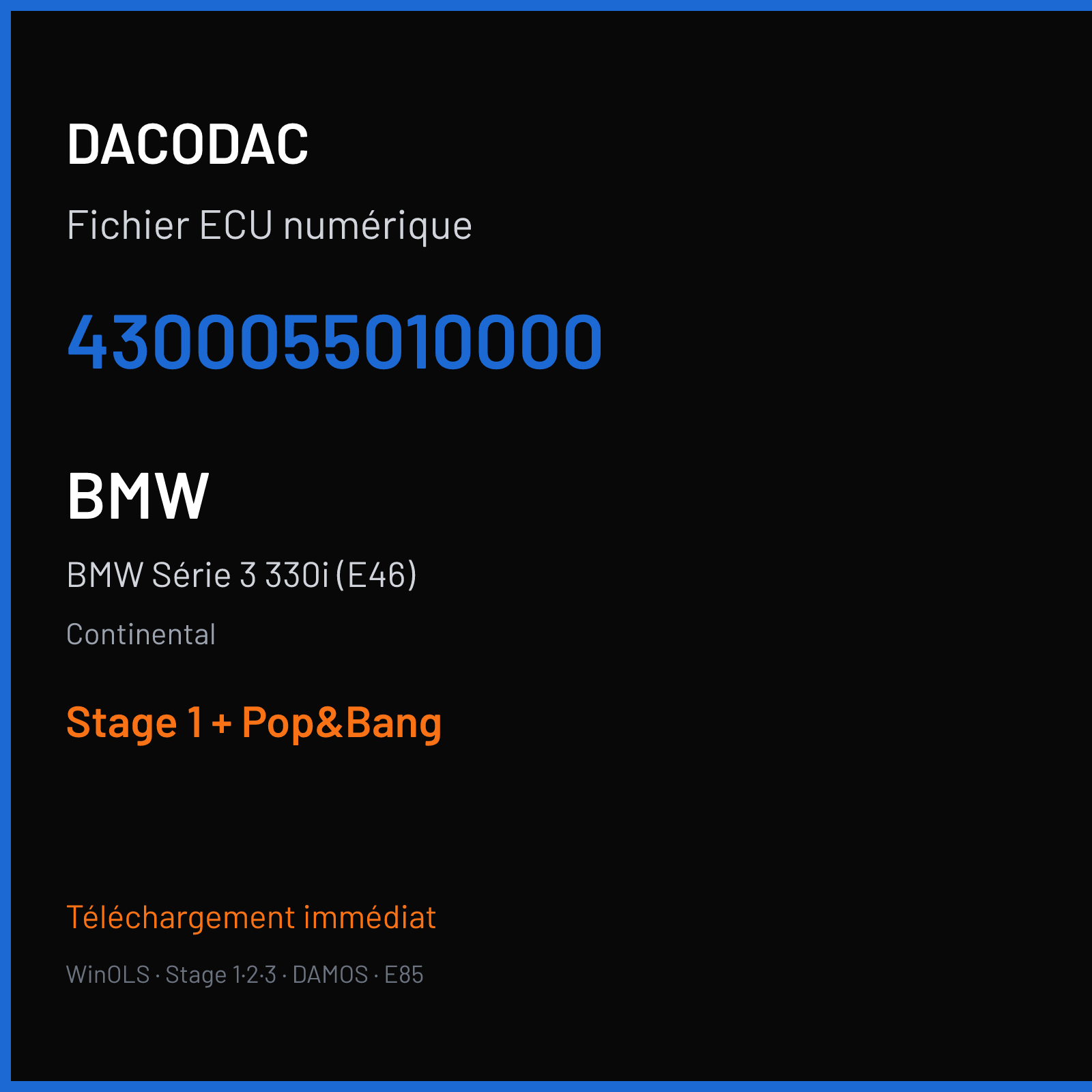 BMW Série 3 330i (E46) (2001) — Continental — 4300055010000 — Stage 1 + Pop&Bang