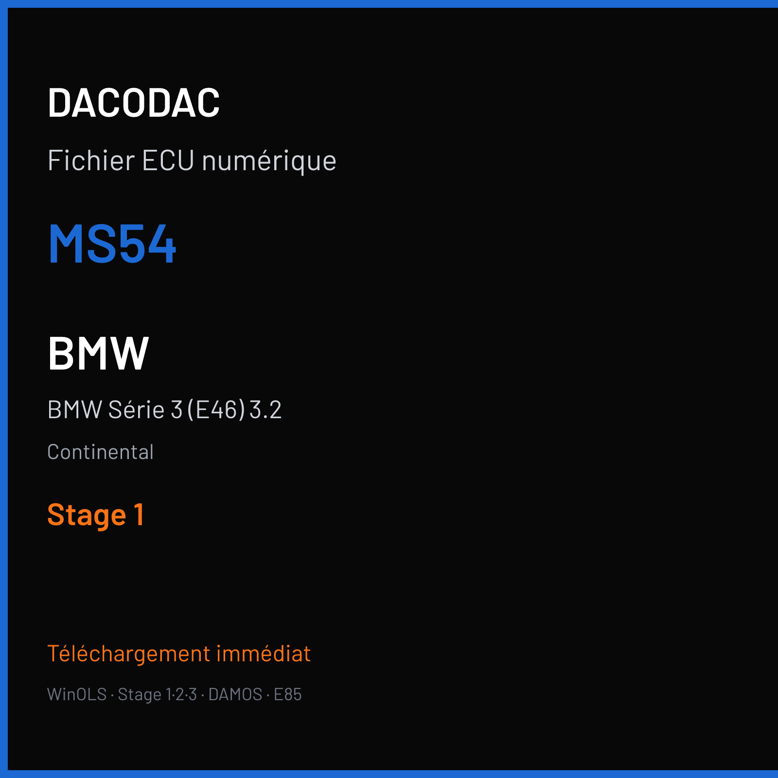 BMW Série 3 (E46) 3.2 (2004) — Continental — MS54 — Stage 1