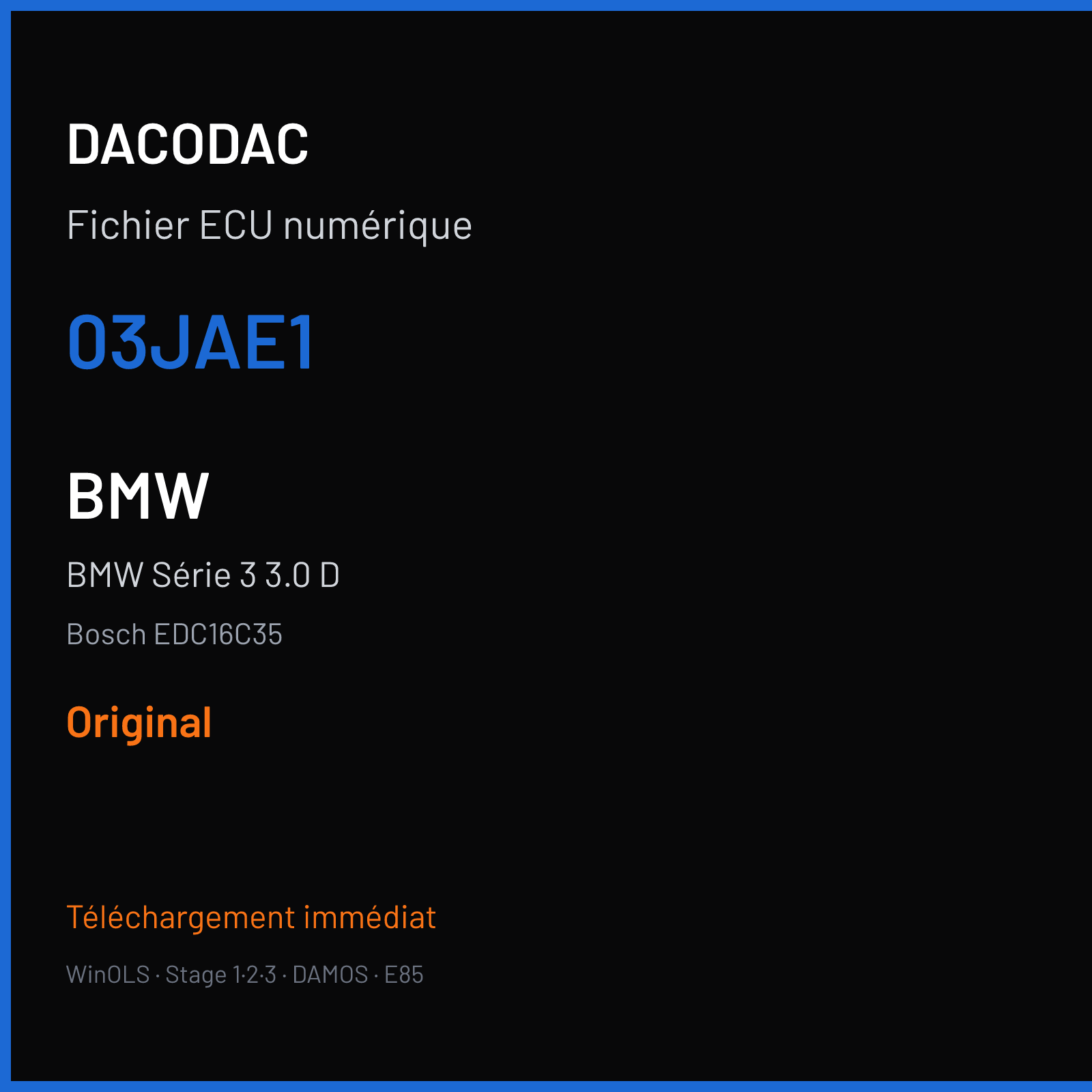 BMW Série 3 3.0 D (2007) — Bosch EDC16C35 — 03JAE1 — Original