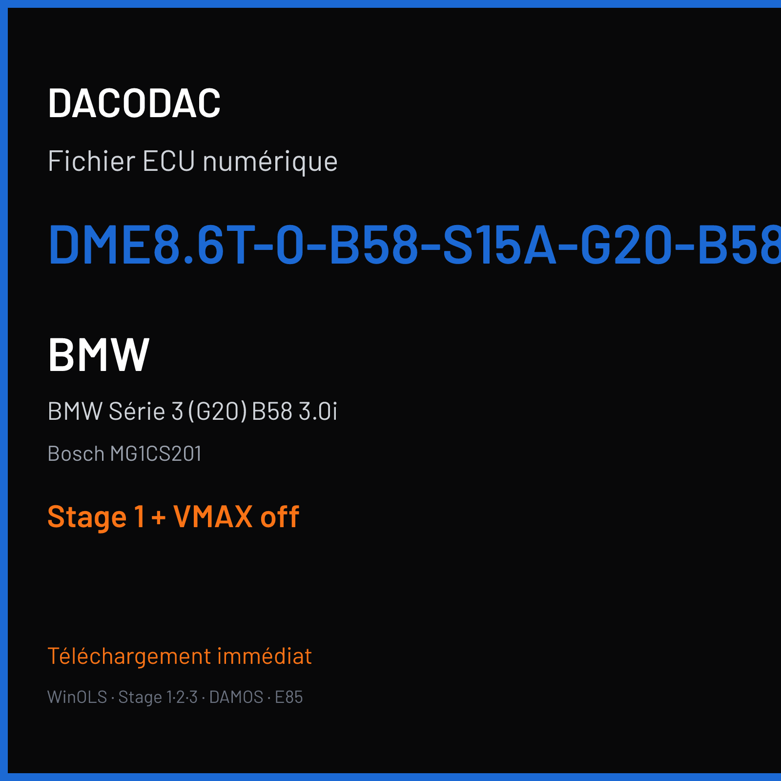 BMW Série 3 (G20) B58 3.0i — Bosch MG1CS201 — DME8.6T-0-B58-S15A-G20-B58B30O1-AWD---TECE-EU6D-TEMP-OPFC780-SBNEXT-PVL — Stage 1 + VMAX off