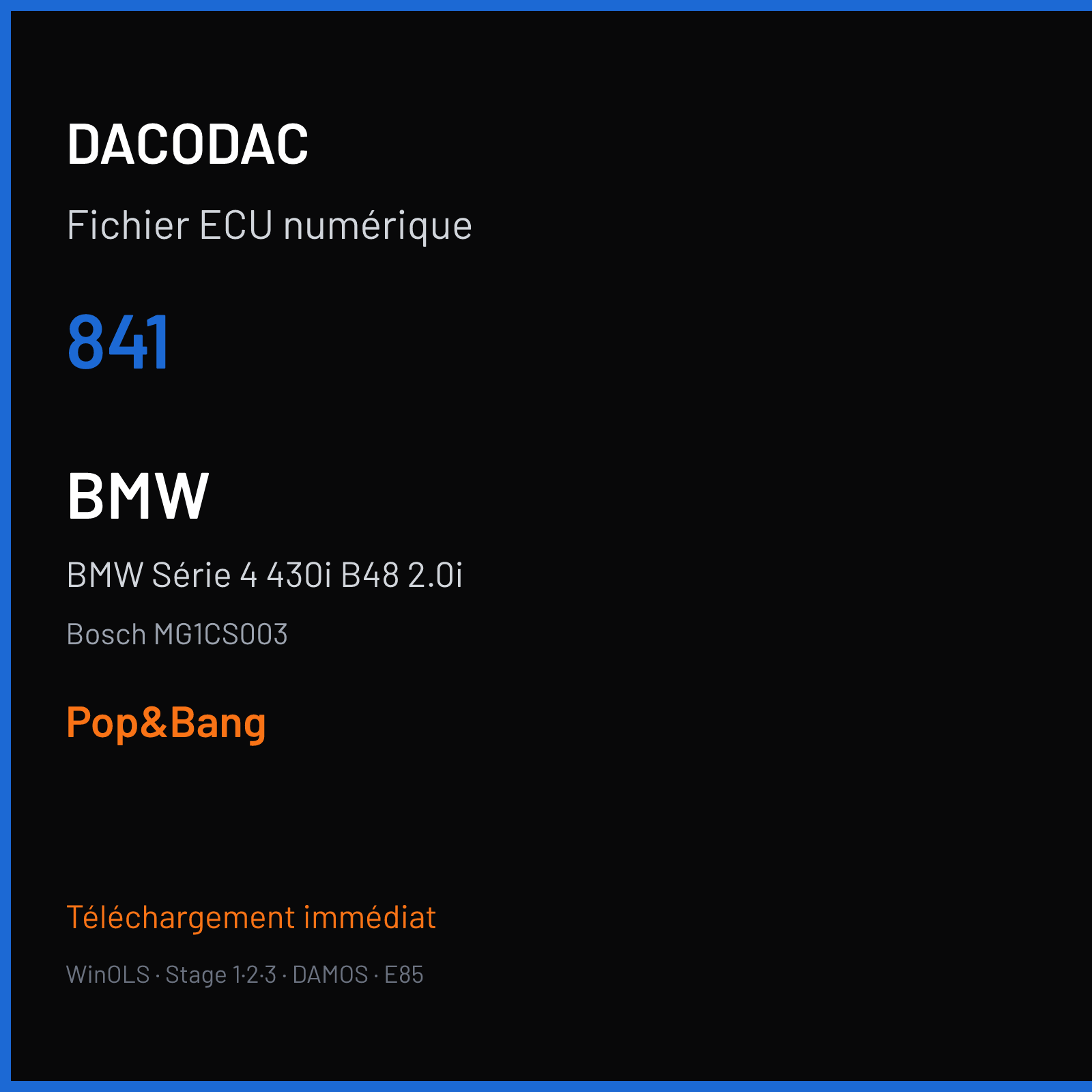 BMW Série 4 430i B48 2.0i (2018) — Bosch MG1CS003 — 841 — Pop&Bang