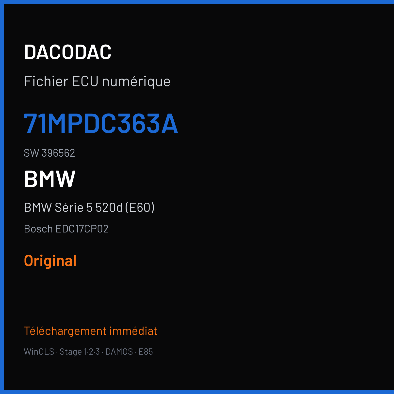 BMW Série 5 520d (E60) (2008) — Bosch EDC17CP02 — 71MPDC363A · 396562 — Original