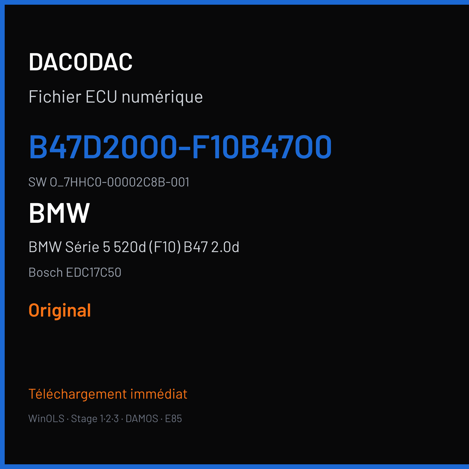 BMW Série 5 520d (F10) B47 2.0d (2015) — Bosch EDC17C50 — B47D20O0-F10B47O0 · O_7HHC0-00002C8B-001 — Original