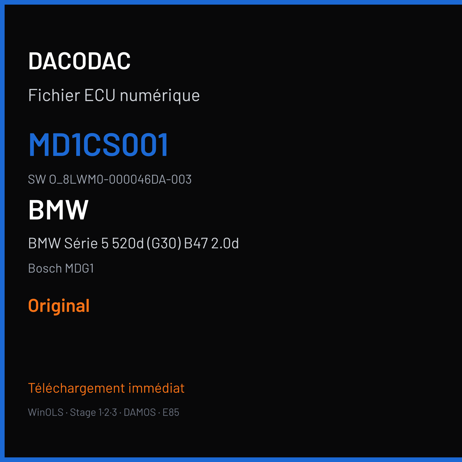 BMW Série 5 520d (G30) B47 2.0d (2019) — Bosch MDG1 — MD1CS001 · O_8LWM0-000046DA-003 — Original