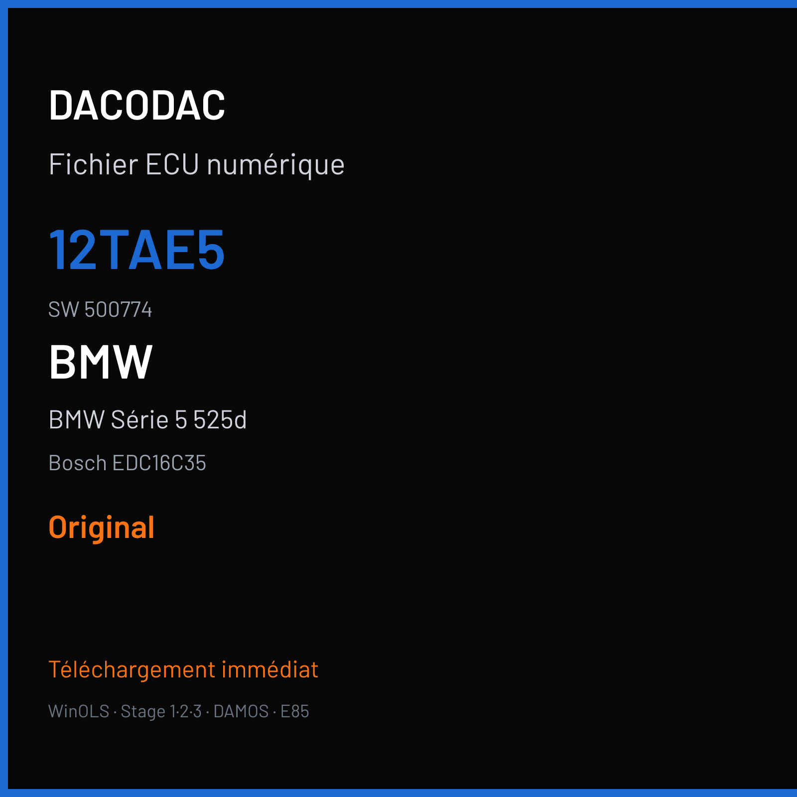 BMW Série 5 525d (2009) — Bosch EDC16C35 — 12TAE5 · 500774 — Original