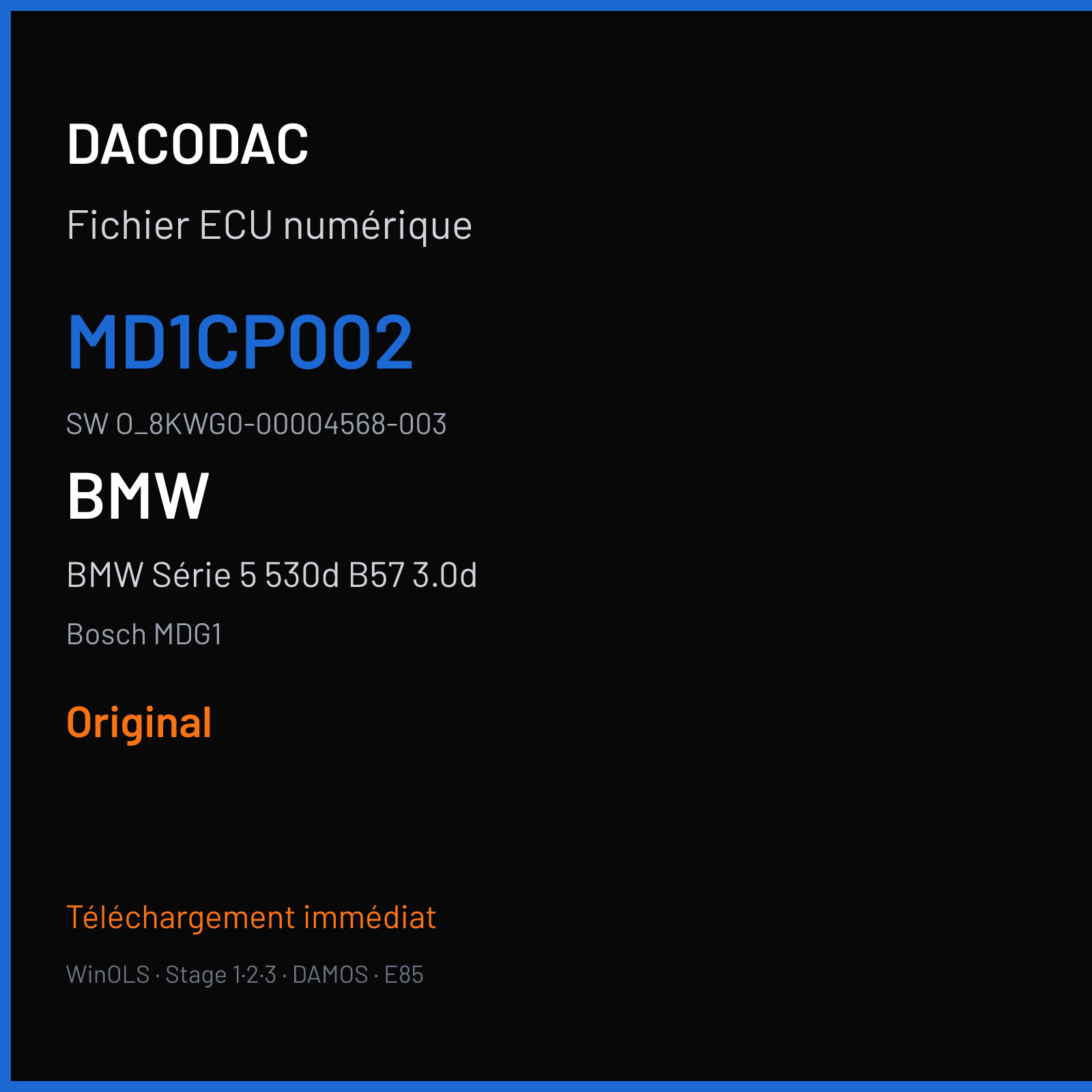 BMW Série 5 530d B57 3.0d (2017) — Bosch MDG1 — MD1CP002 · O_8KWG0-00004568-003 — Original