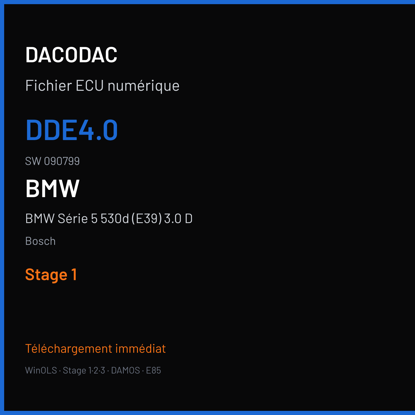 BMW Série 5 530d (E39) 3.0 D (2001) — Bosch — DDE4.0 · 090799 — Stage 1