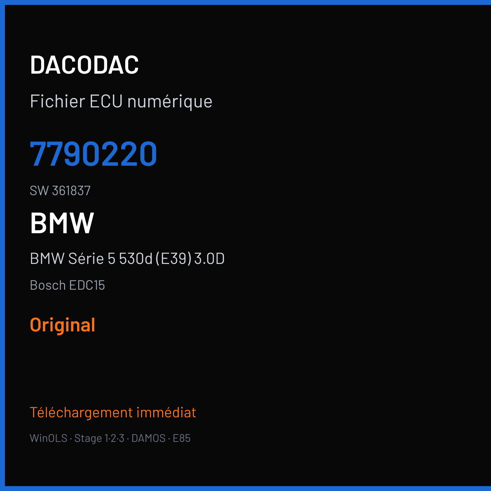 BMW Série 5 530d (E39) 3.0D (2003) — Bosch EDC15 — 7790220 · 361837 — Original