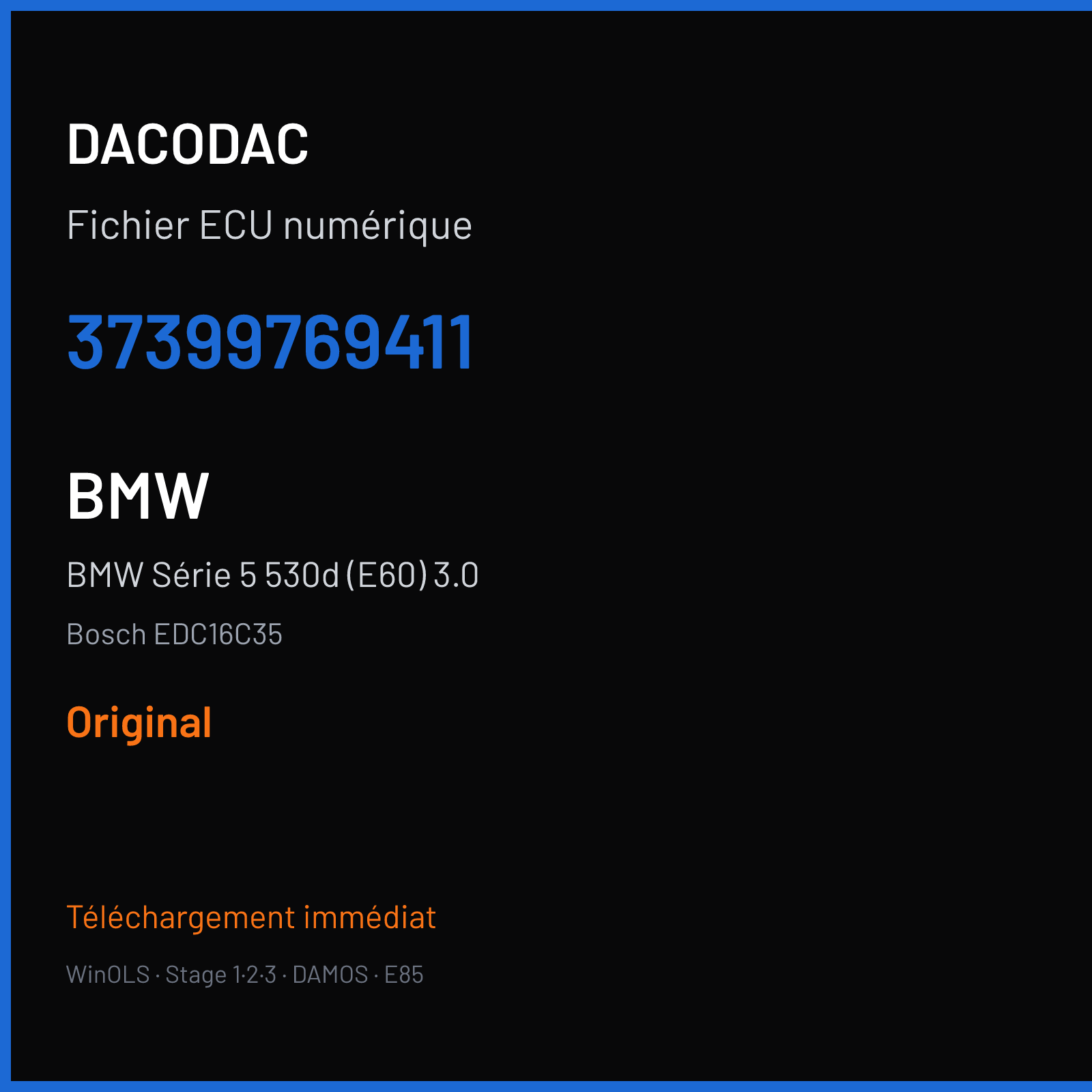 BMW Série 5 530d (E60) 3.0 — Bosch EDC16C35 — 37399769411 — Original