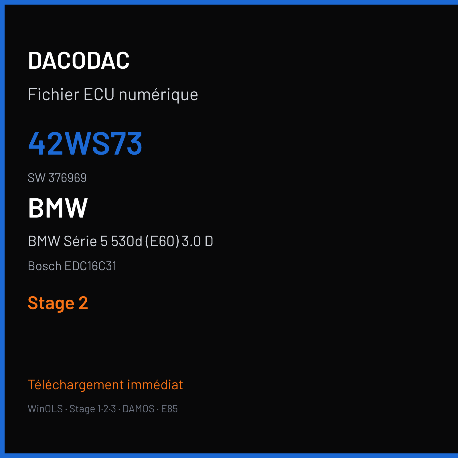 BMW Série 5 530d (E60) 3.0 D (2006) — Bosch EDC16C31 — 42WS73 · 376969 — Stage 2