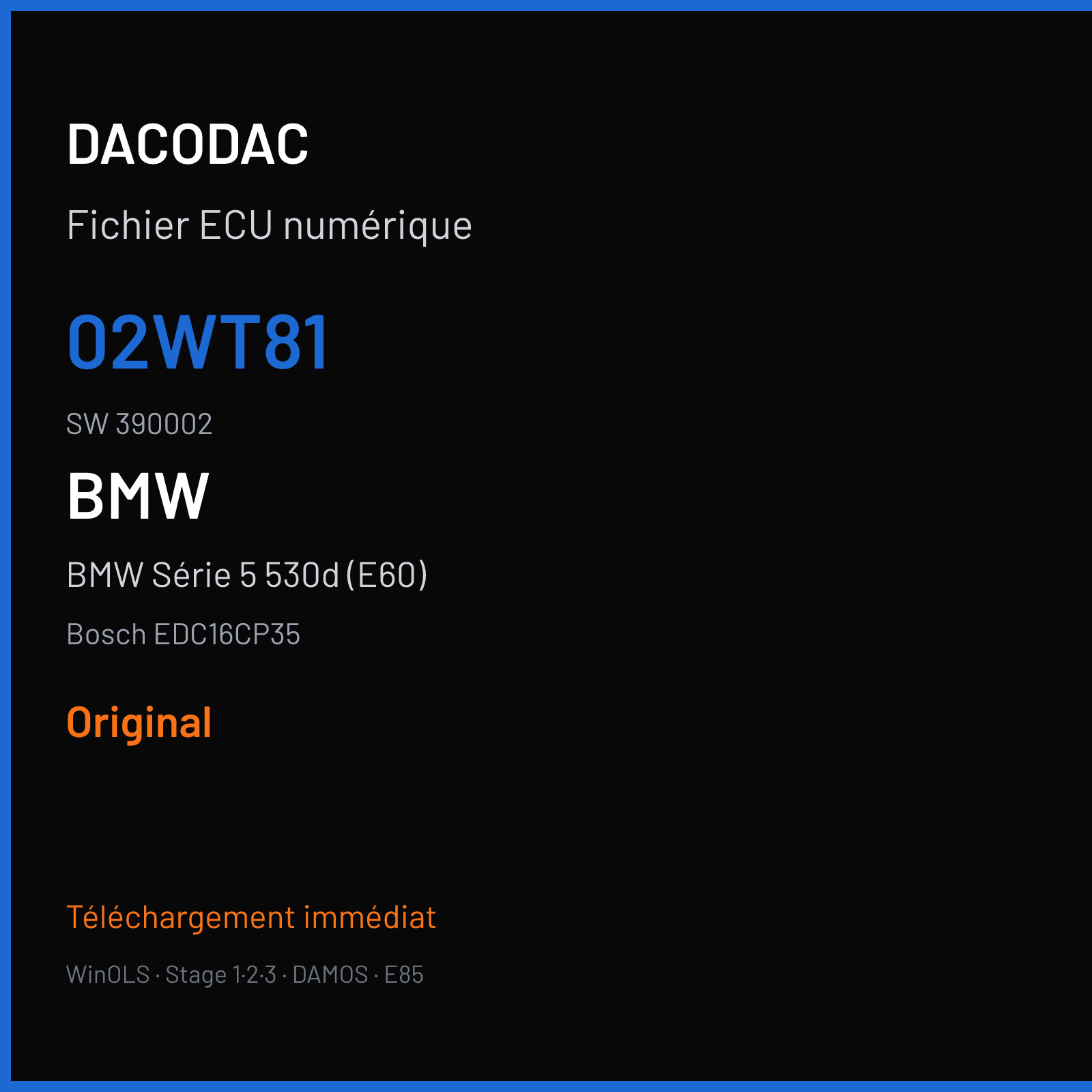 BMW Série 5 530d (E60) (2008) — Bosch EDC16CP35 — 02WT81 · 390002 — Original