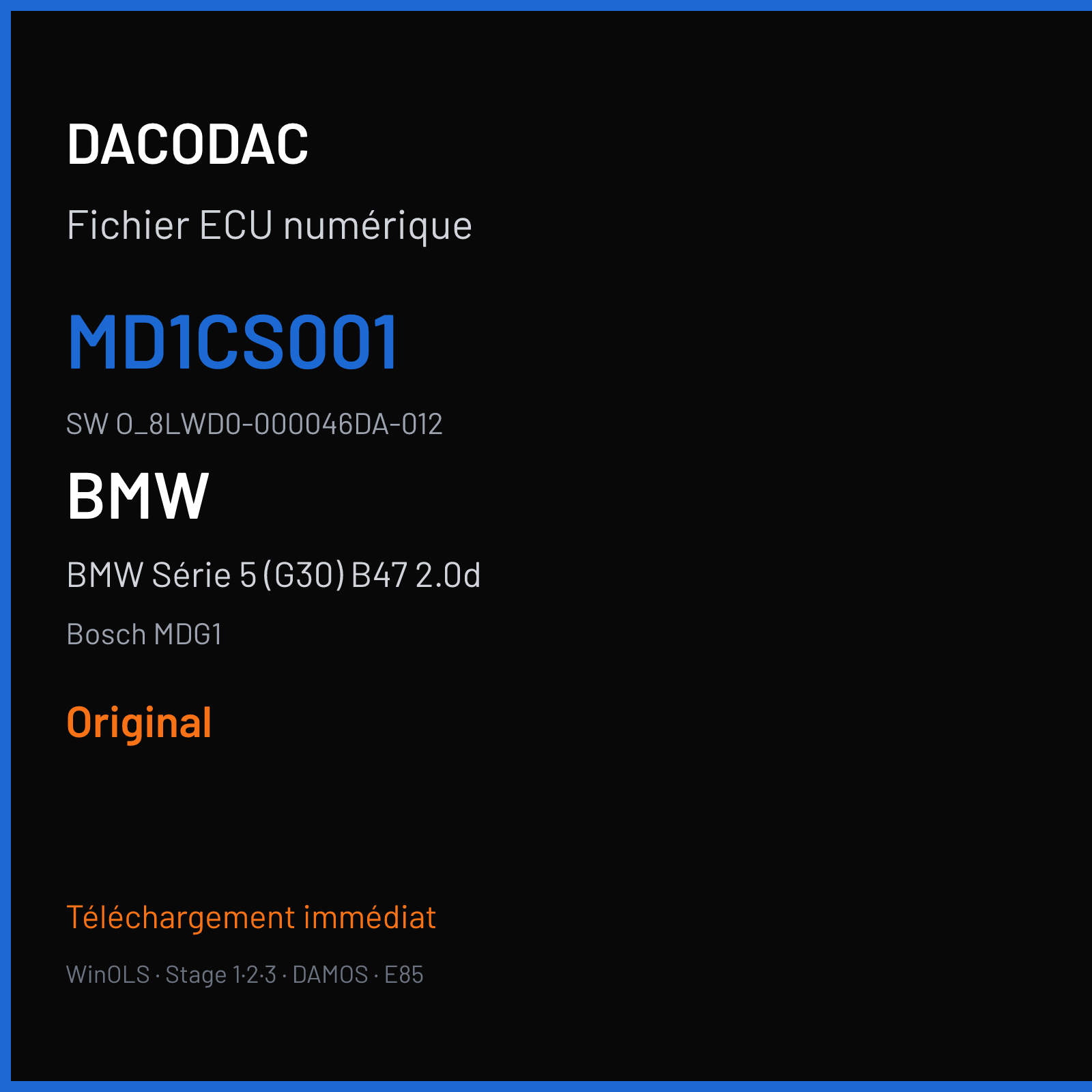 BMW Série 5 (G30) B47 2.0d (2018) — Bosch MDG1 — MD1CS001 · O_8LWD0-000046DA-012 — Original