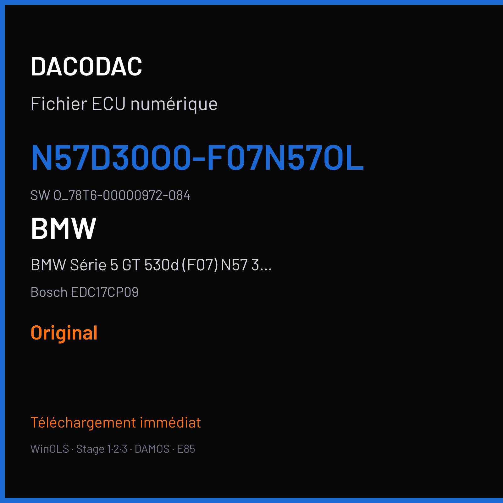 BMW Série 5 GT 530d (F07) N57 3.0d (2011) — Bosch EDC17CP09 — N57D30O0-F07N57OL · O_78T6-00000972-084 — Original