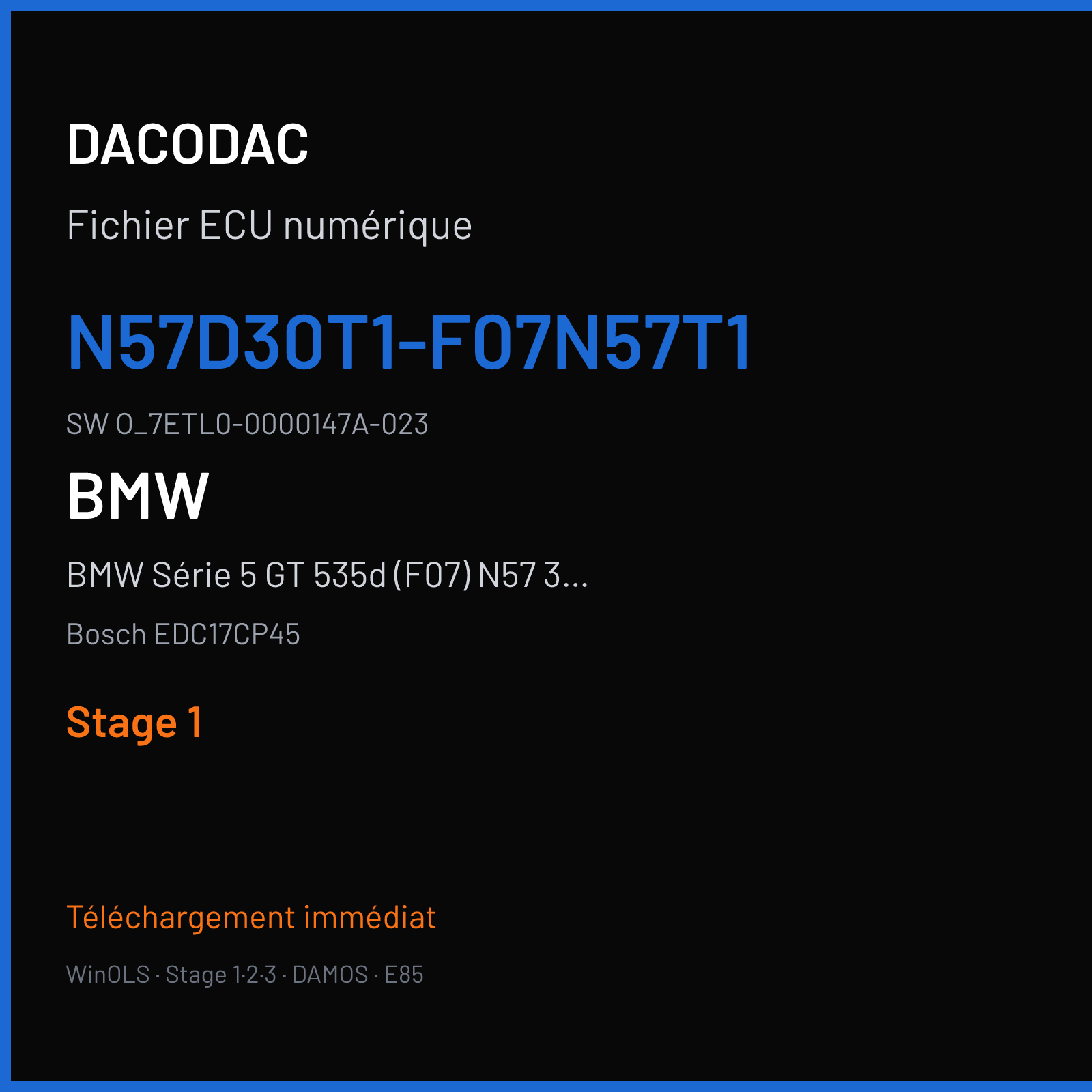 BMW Série 5 GT 535d (F07) N57 3.0d (2012) — Bosch EDC17CP45 — N57D30T1-F07N57T1 · O_7ETL0-0000147A-023 — Stage 1
