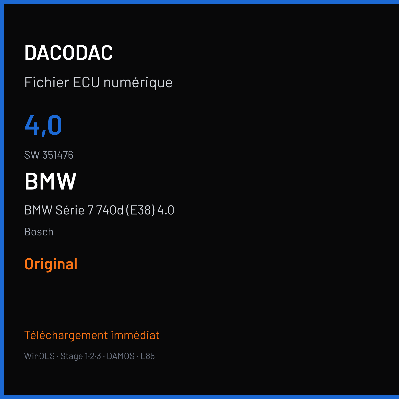 BMW Série 7 740d (E38) 4.0 (2001) — Bosch — 4,0 · 351476 — Original