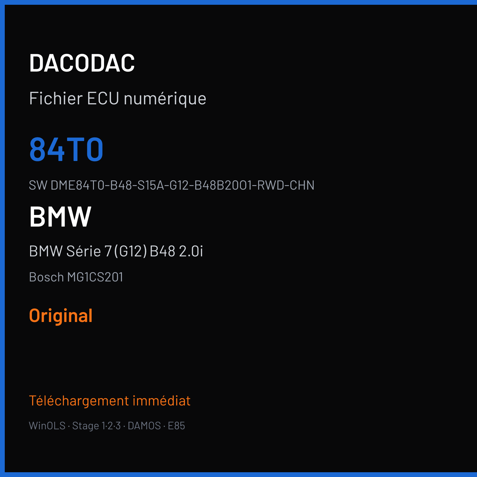 BMW Série 7 (G12) B48 2.0i (2019) — Bosch MG1CS201 — 84T0 · DME84T0-B48-S15A-G12-B48B20O1-RWD-CHN — Original