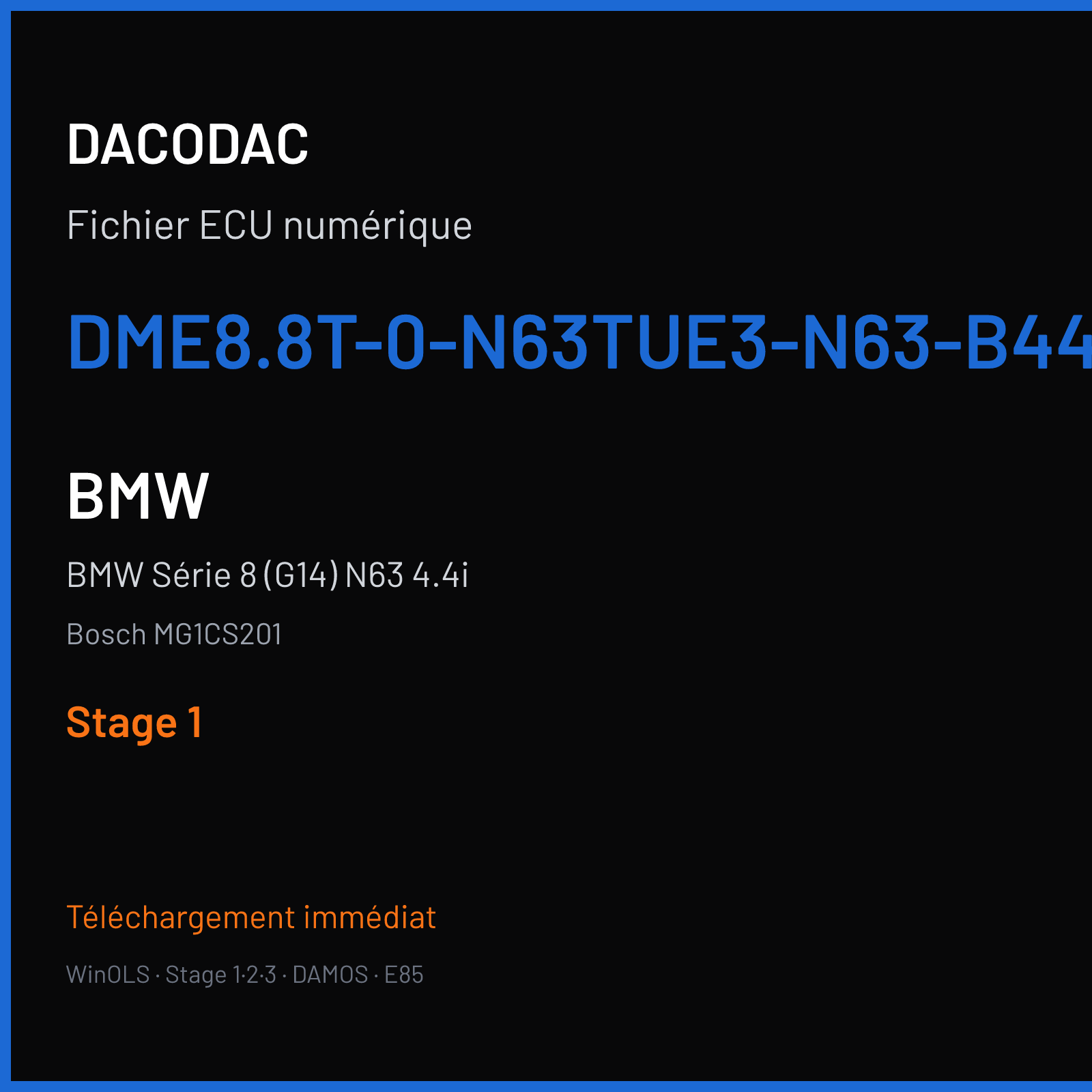 BMW Série 8 (G14) N63 4.4i (2019) — Bosch MG1CS201 — DME8.8T-0-N63TUE3-N63-B44-T3-G14-AWD--VECEEU6D-TEMPATLMONOBLOCKWG-OPF-LK1-PVL — Stage 1
