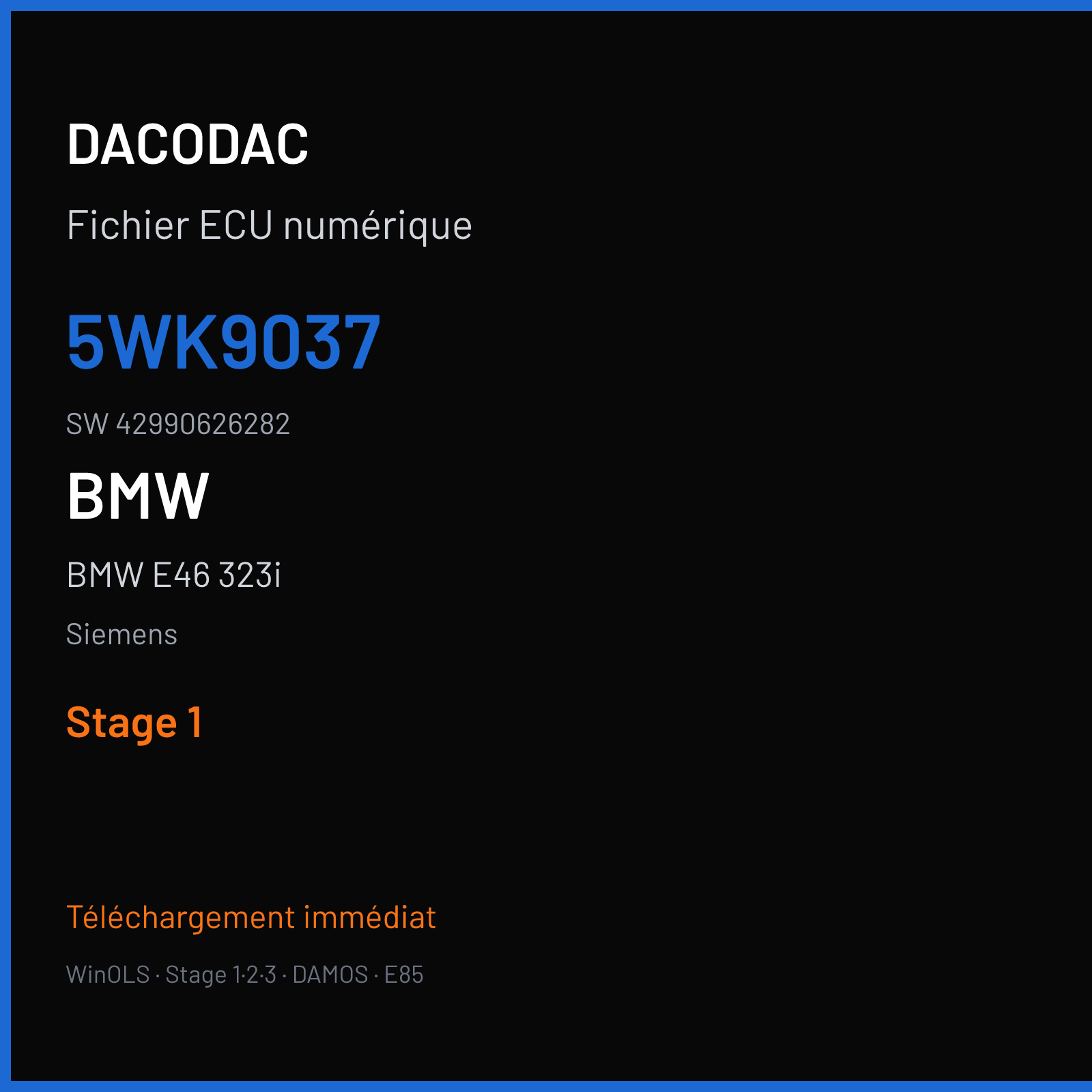 BMW E46 323i 170 ch (1999) — Siemens — 5WK9037 · 42990626282 — Stage 1