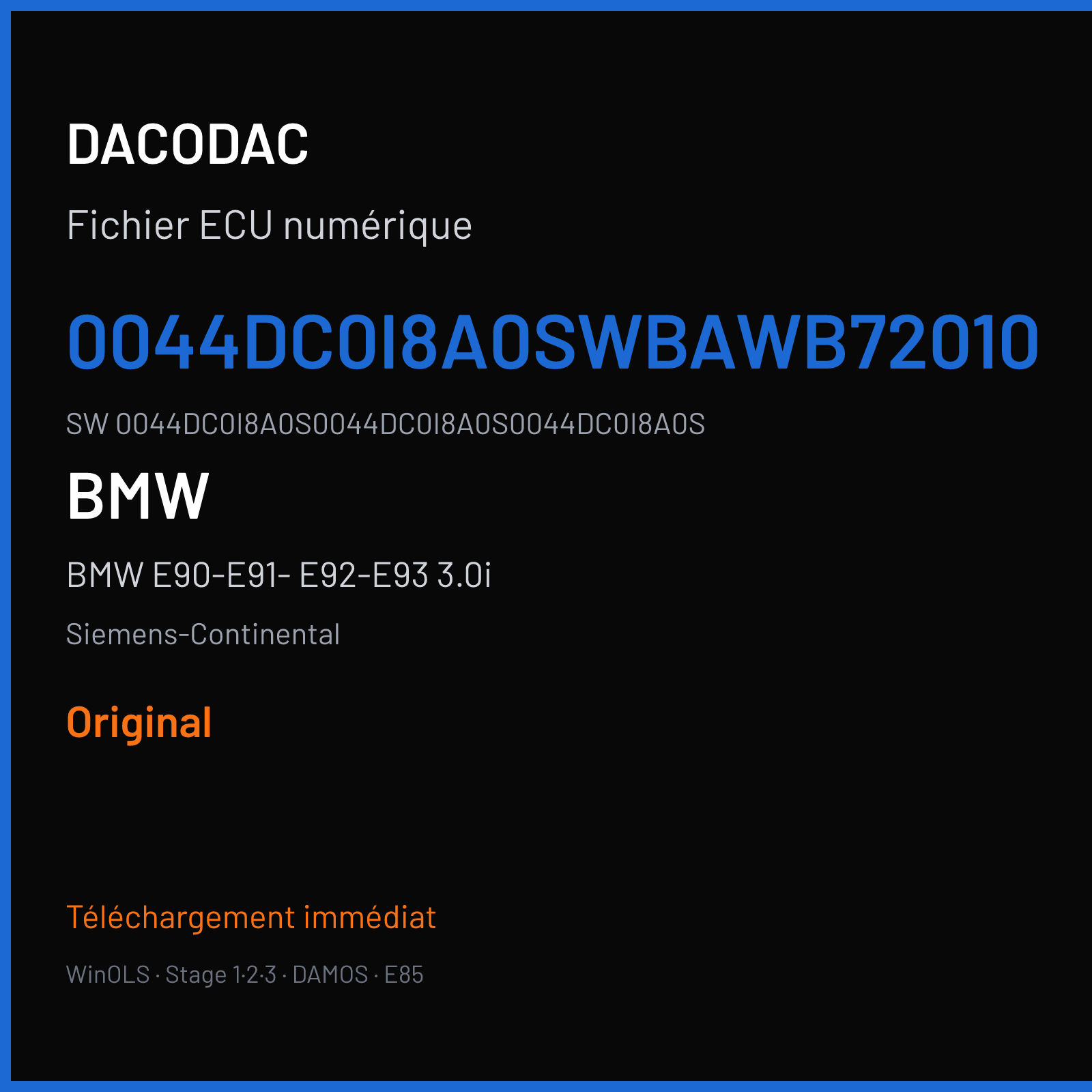 BMW E90-E91- E92-E93 3.0i 306 ch (2009) — Siemens-Continental — 0044DC0I8A0SWBAWB72010 · 0044DC0I8A0S0044DC0I8A0S0044DC0I8A0S · 4DCI8A MSD8x — Original