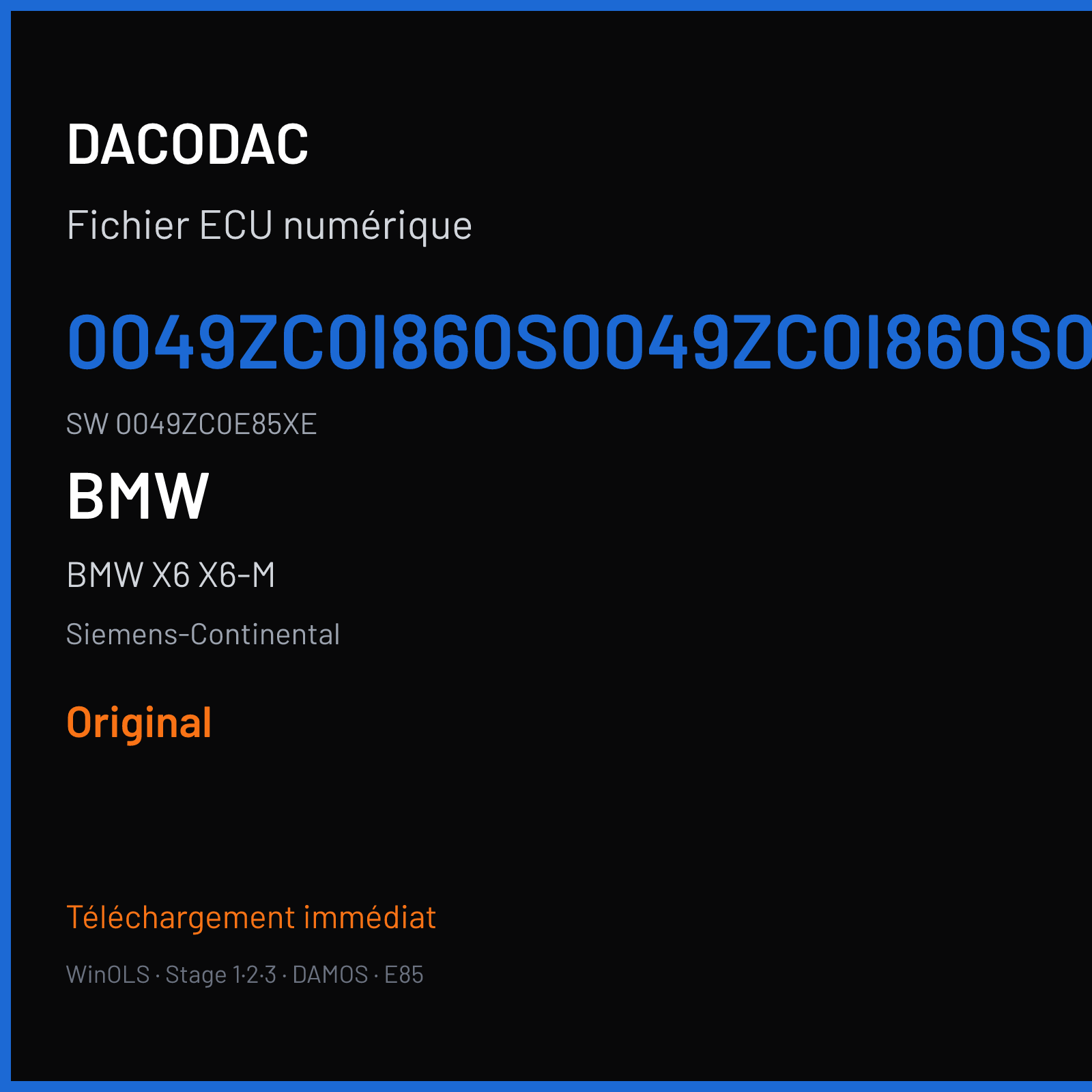 BMW X6 X6-M 555 ch (2011) — Siemens-Continental — 0049ZC0I860S0049ZC0I860S0049ZC0I860S · 0049ZC0E85XE · 9ZCI86 MSD8X — Original