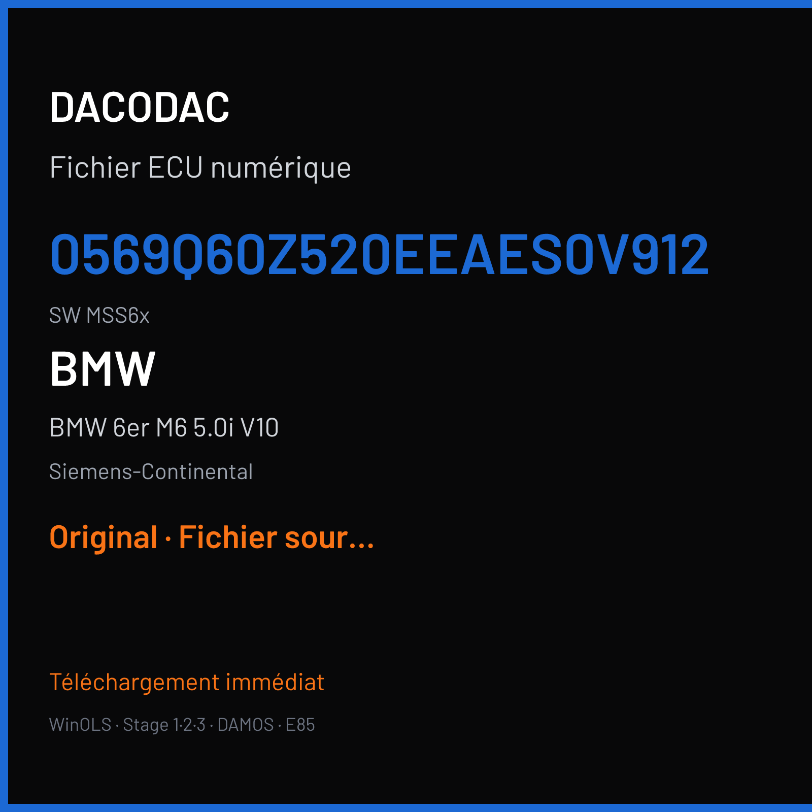 BMW 6er M6 5.0i V10 (2010) — Siemens-Continental — 0569Q60Z520EEAES0V912 · MSS6x — Original