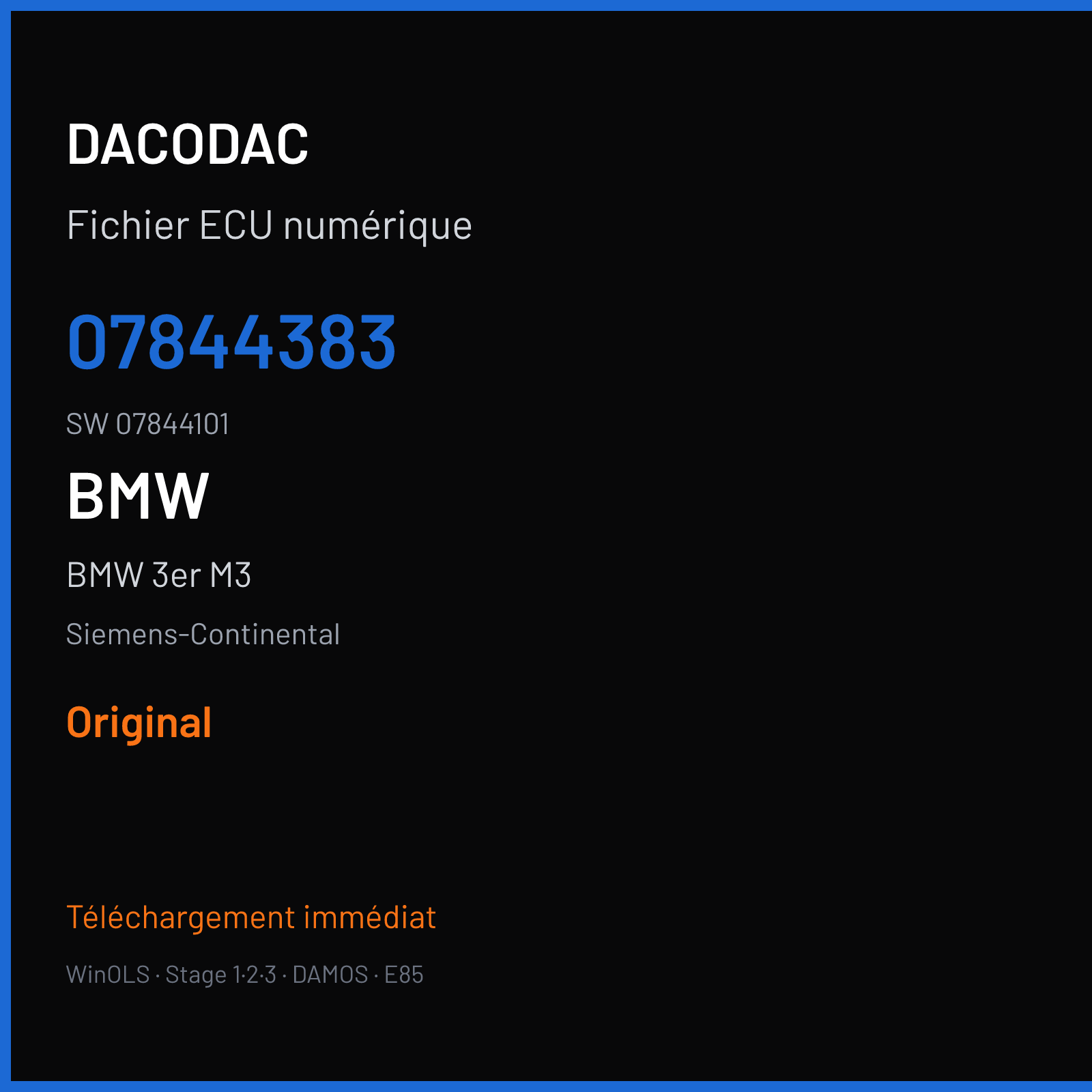 BMW 3er M3 420 ch (2007) — Siemens-Continental — 07844383 · 07844101 · 0569QT0Z170EEKFV3V727 MSS60-65 — Original