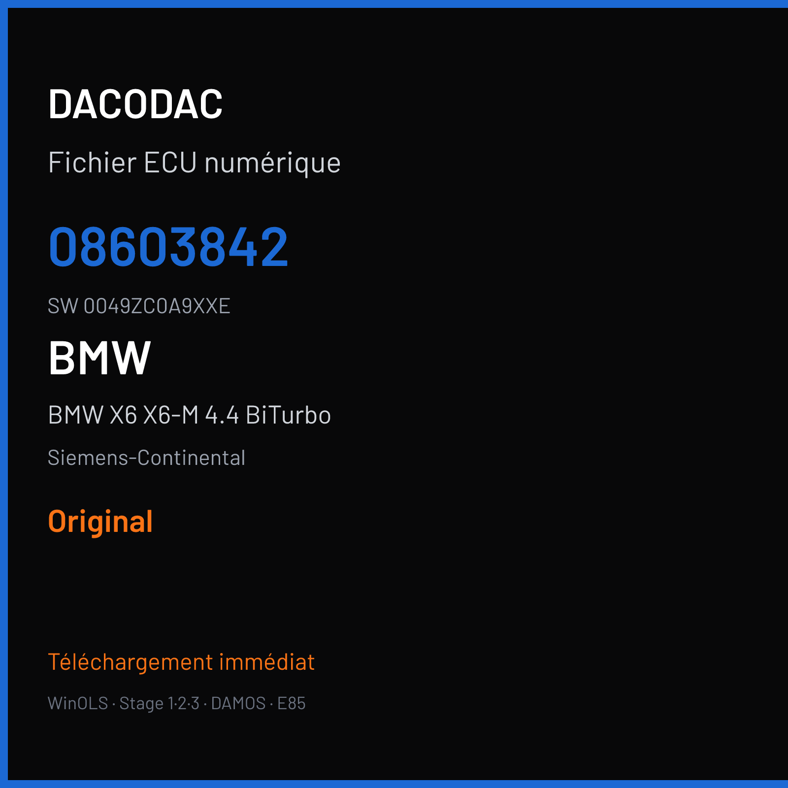 BMW X6 X6-M 4.4 BiTurbo 555 ch (2013) — Siemens-Continental — 08603842 · 0049ZC0A9XXE · 08615438 MSD85.3 — Original