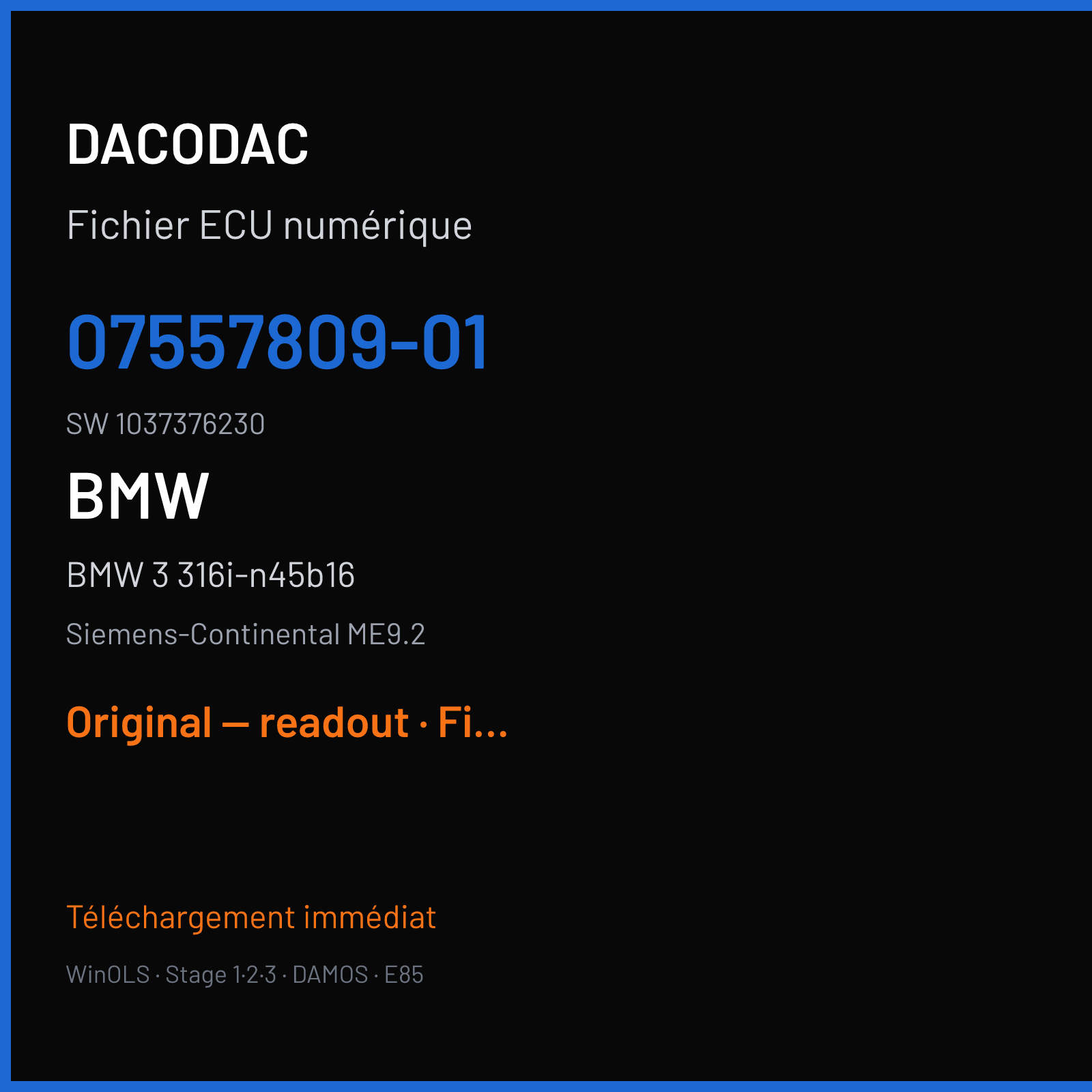 BMW 3 316i-n45b16 (2006) — Siemens-Continental ME9.2 — 07557809-01 · 1037376230 — Original — readout