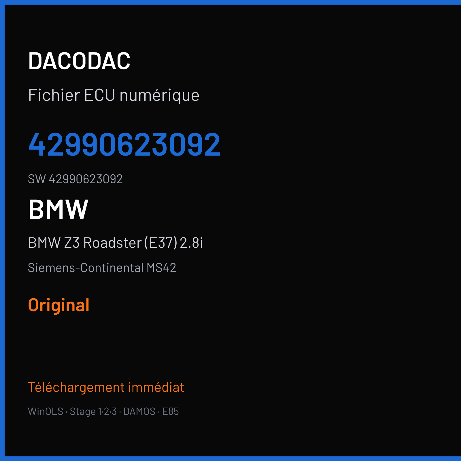 BMW Z3 Roadster (E37) 2.8i 193 ch (1999) — Siemens-Continental MS42 — 42990623092 · 42990623092 · 01100C6010000 — Original