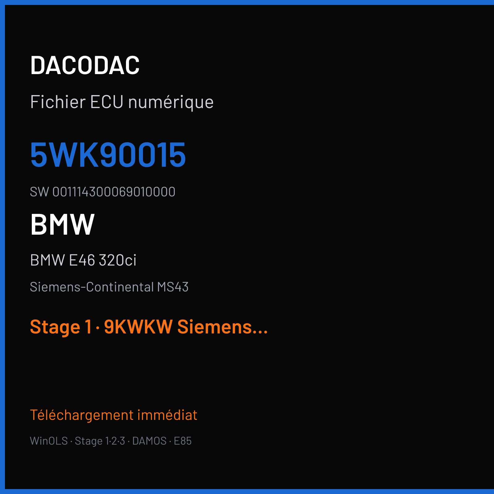 BMW E46 320ci 163 ch (2002) — Siemens-Continental MS43 — 5WK90015 · 001114300069010000 · 430069 — Stage 1