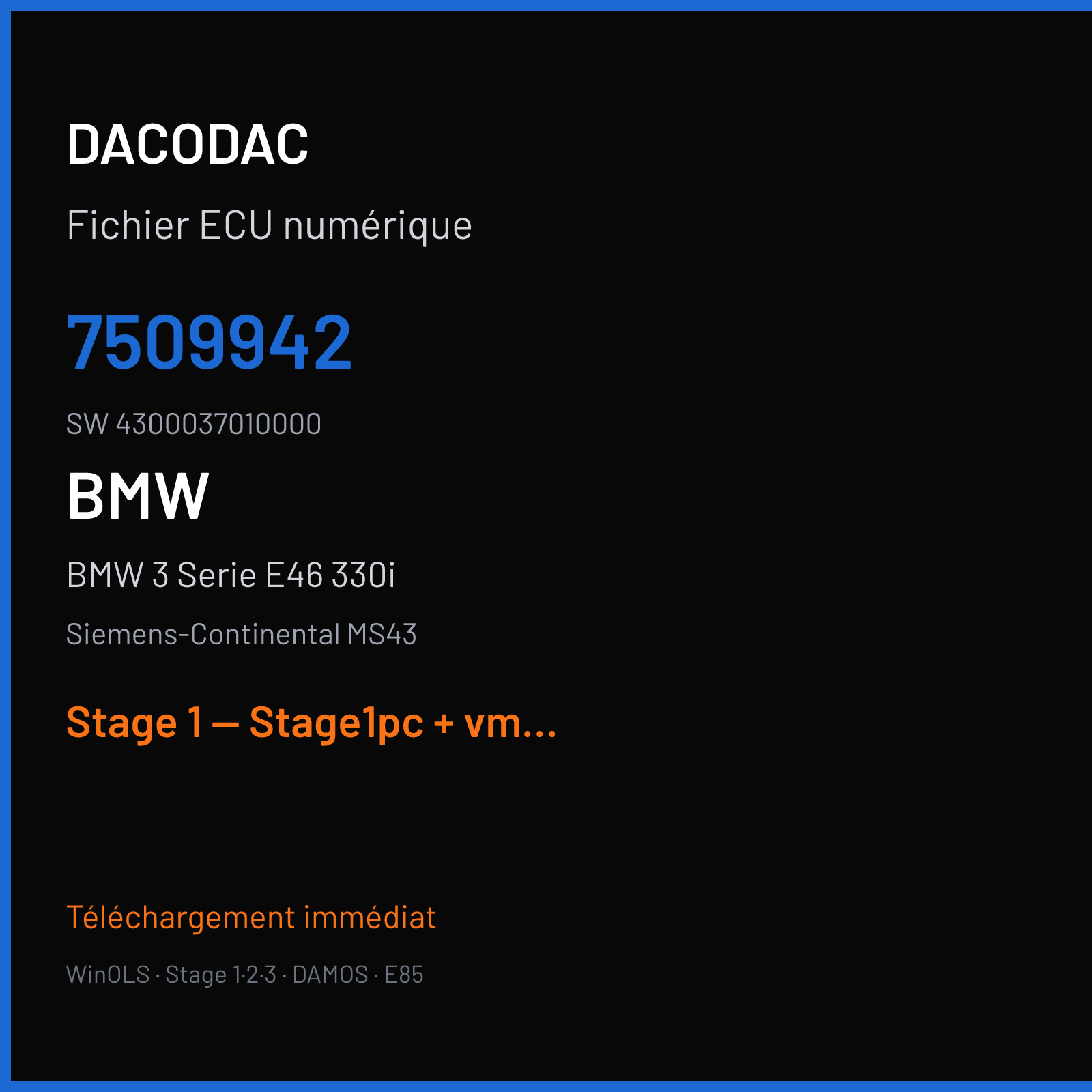 BMW 3 Serie E46 330i (2000) — Siemens-Continental MS43 — 7509942 · 4300037010000 — Stage 1 — Stage1pc + vmax + decat