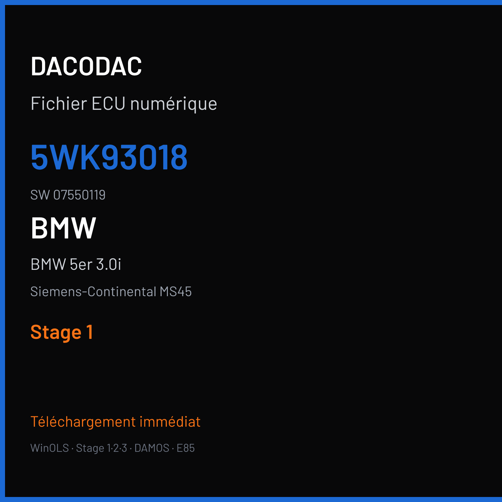 BMW 5er 3.0i 231 ch (2003) — Siemens-Continental MS45 — 5WK93018 · 07550119 · 456N0B — Stage 1
