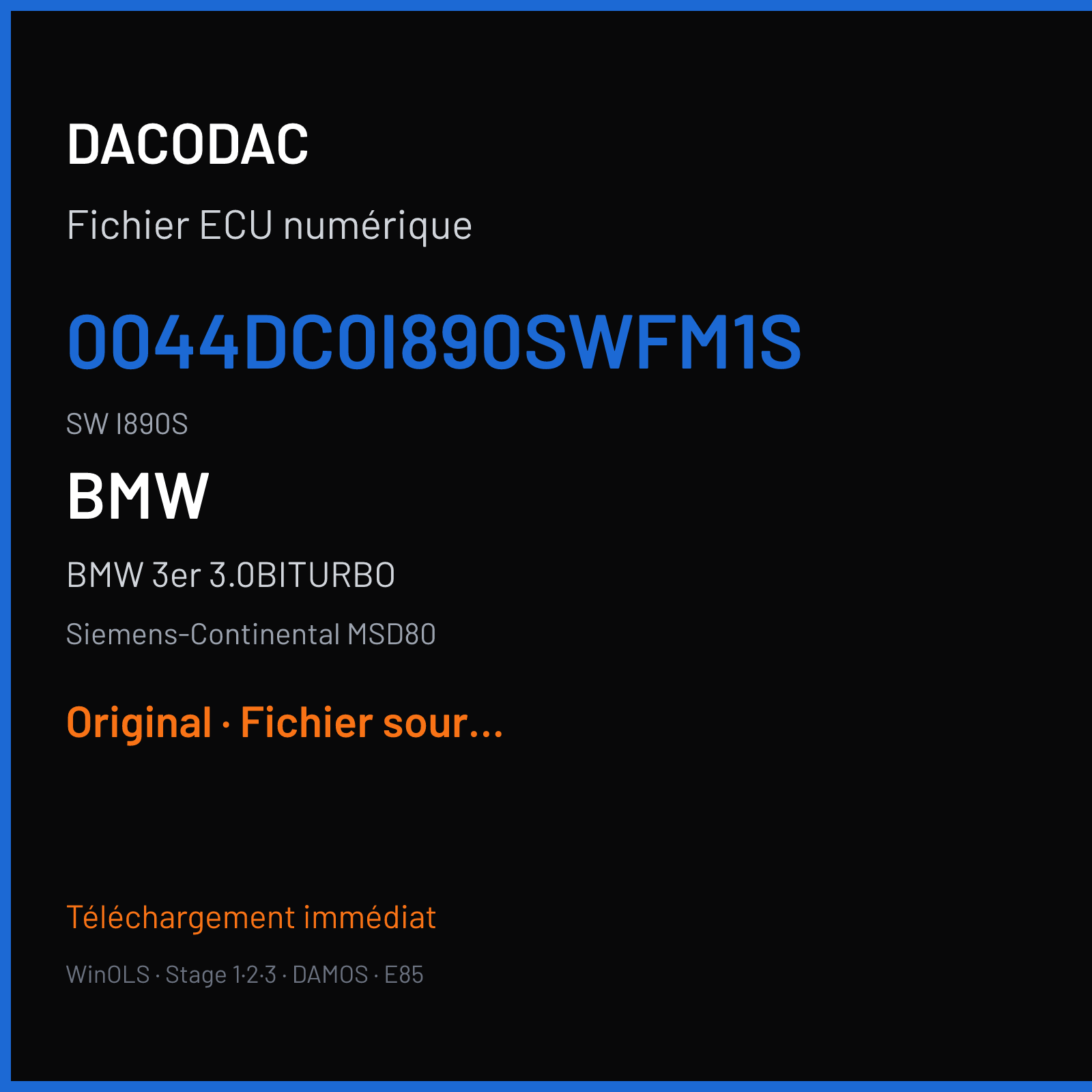 BMW 3er 3.0BITURBO (2007) — Siemens-Continental MSD80 — 0044DC0I890SWFM1S · I890S — Original