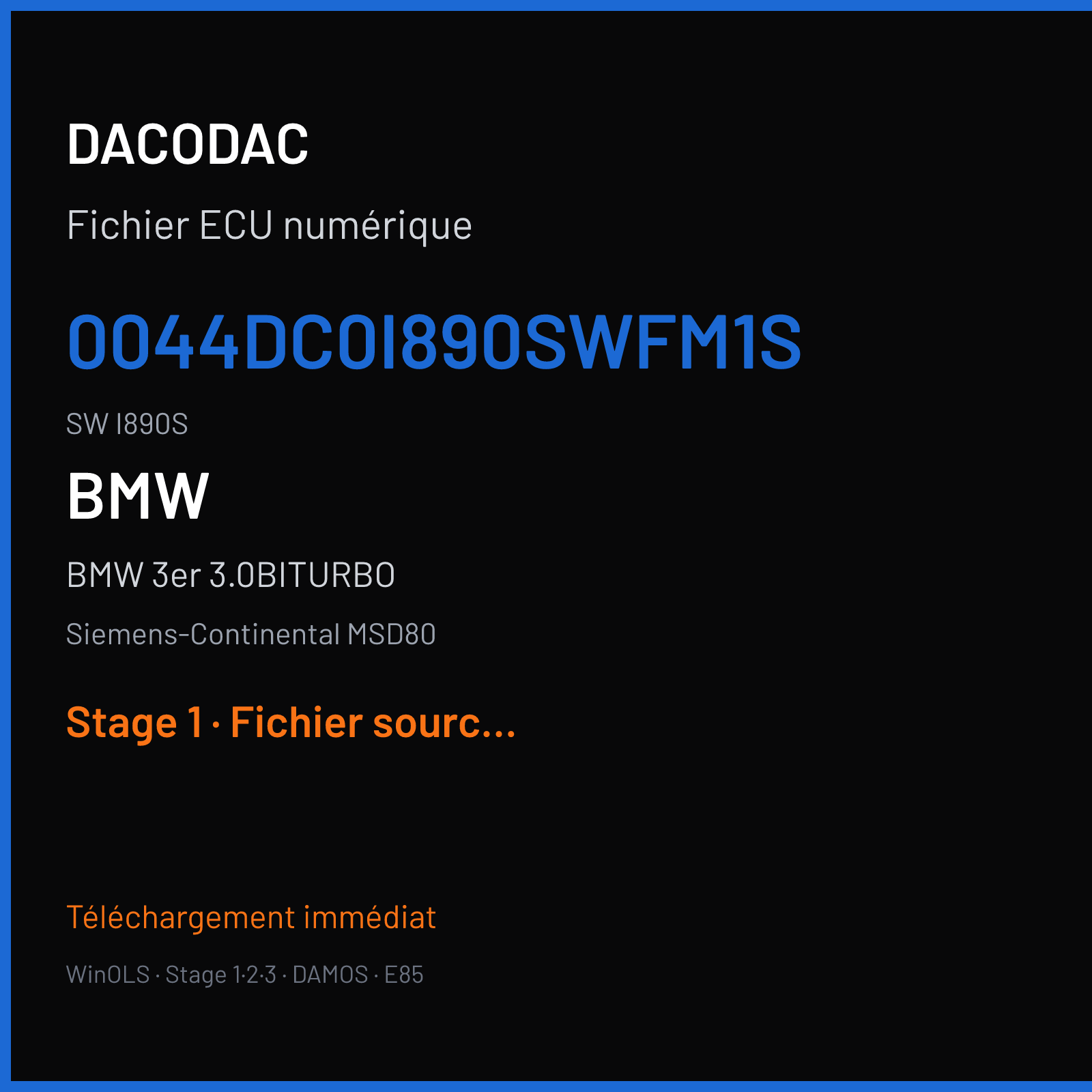 BMW 3er 3.0BITURBO (2007) — Siemens-Continental MSD80 — 0044DC0I890SWFM1S · I890S — Stage 1