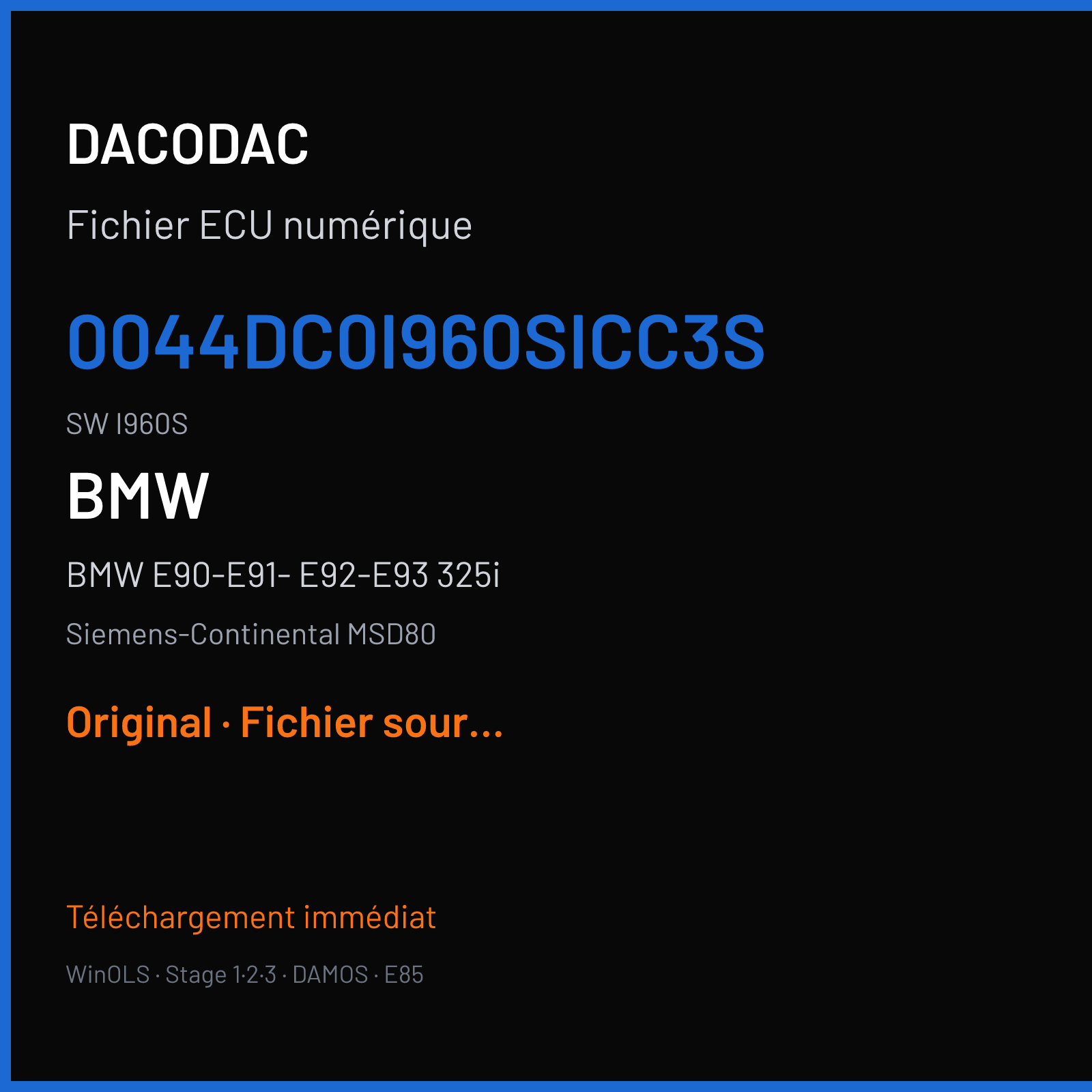 BMW E90-E91- E92-E93 325i (2008) — Siemens-Continental MSD80 — 0044DC0I960SICC3S · I960S — Original