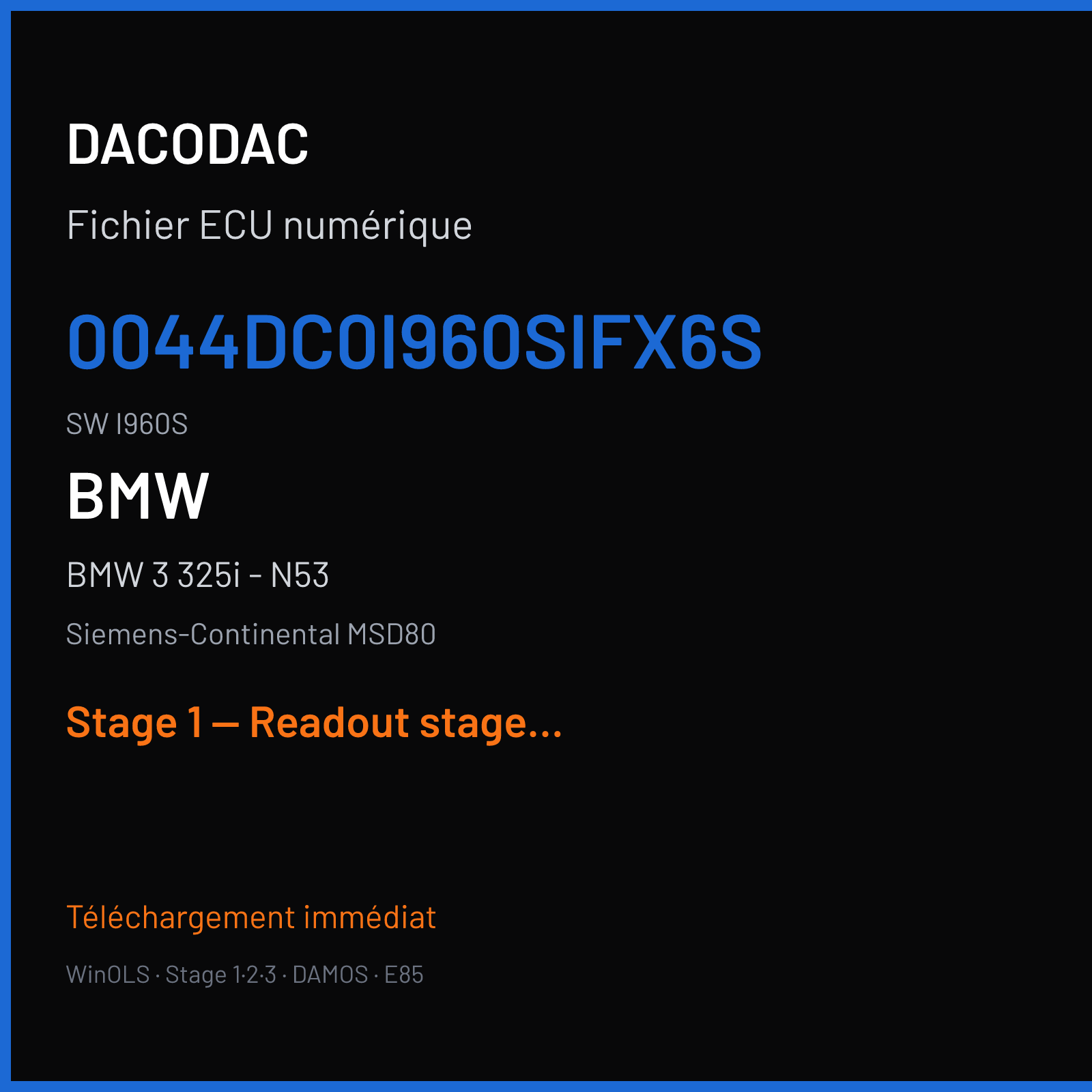 BMW 3 325i - N53 (2008) — Siemens-Continental MSD80 — 0044DC0I960SIFX6S · I960S — Stage 1 — Readout stage 1